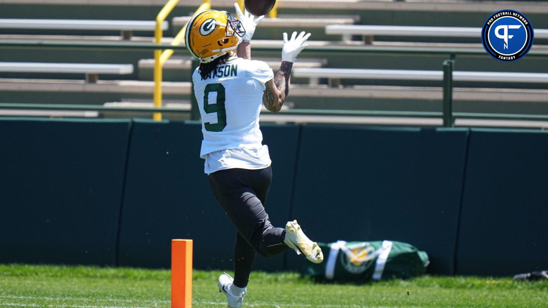 Green Bay Packers wide receiver Christian Watson (9) is shown during organized team activities Wednesday, May 29, 2024 in Green Bay, Wisconsin.