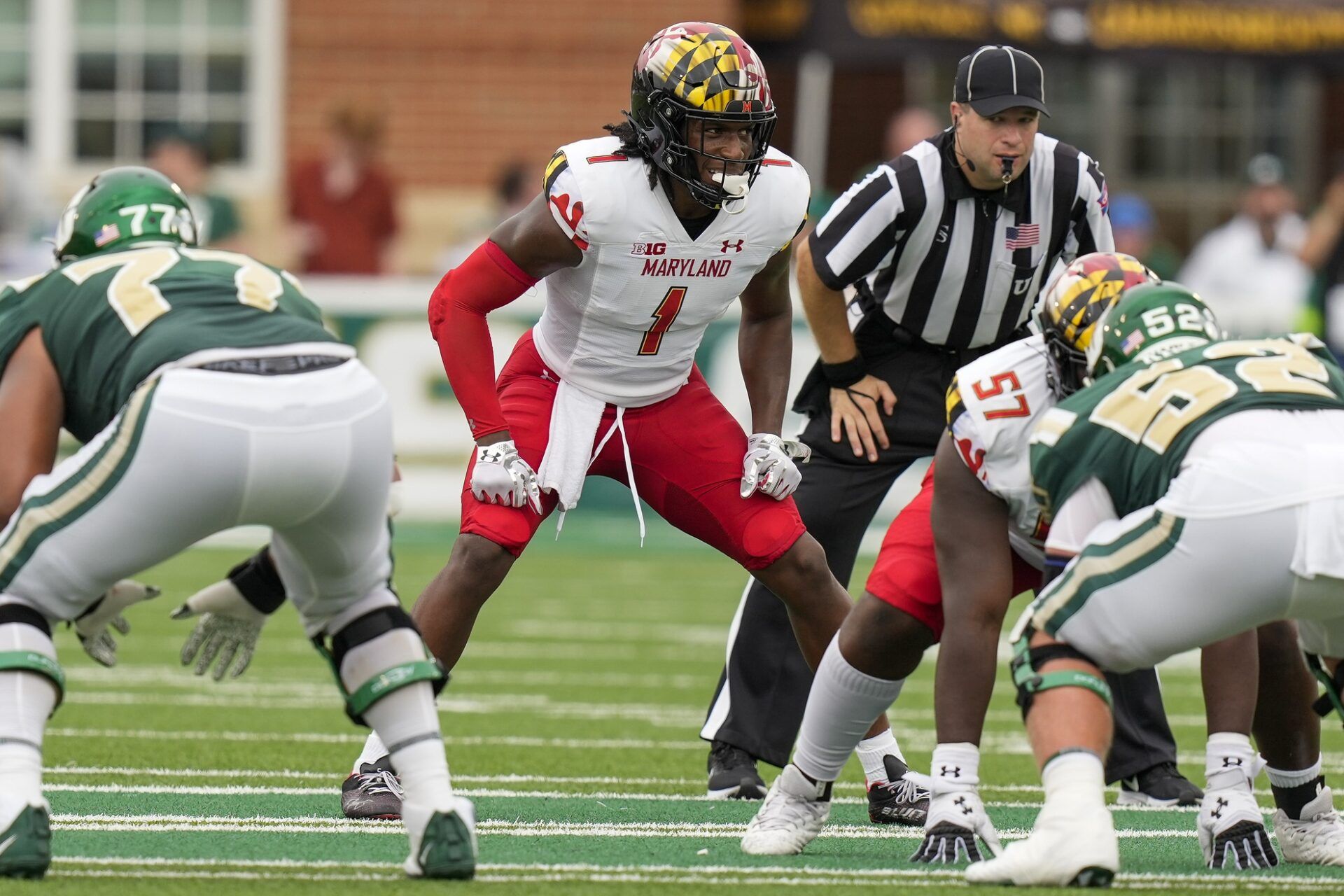 Maryland Terrapins linebacker Jaishawn Barham (1) during the second half against the Charlotte 49ers at Jerry Richardson Stadium. Mandatory Credit: Jim Dedmon-USA TODAY Sports