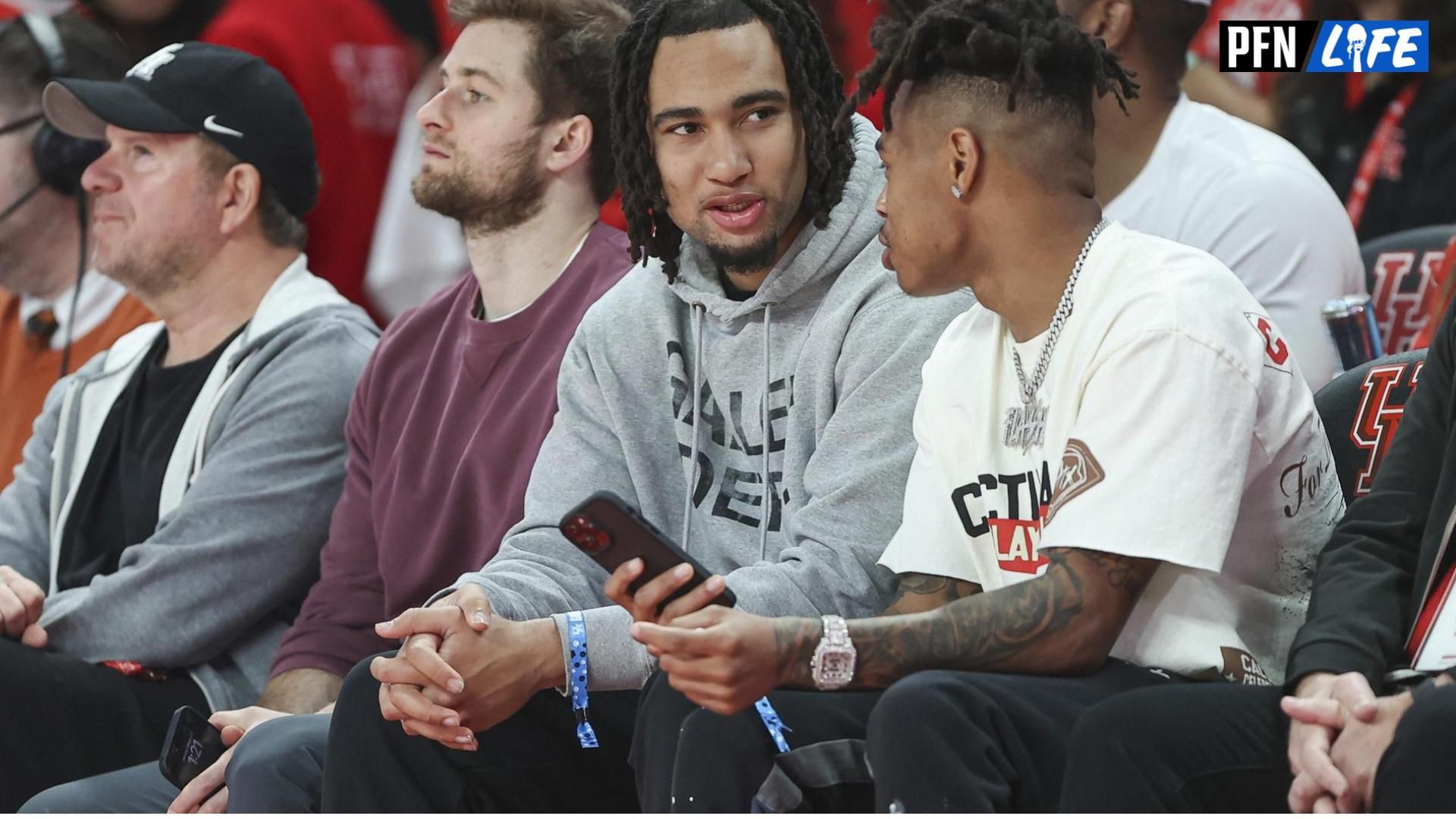 Houston Texans quarterback C.J. Stroud attends the game between the Houston Cougars and the Texas Longhorns at Fertitta Center.