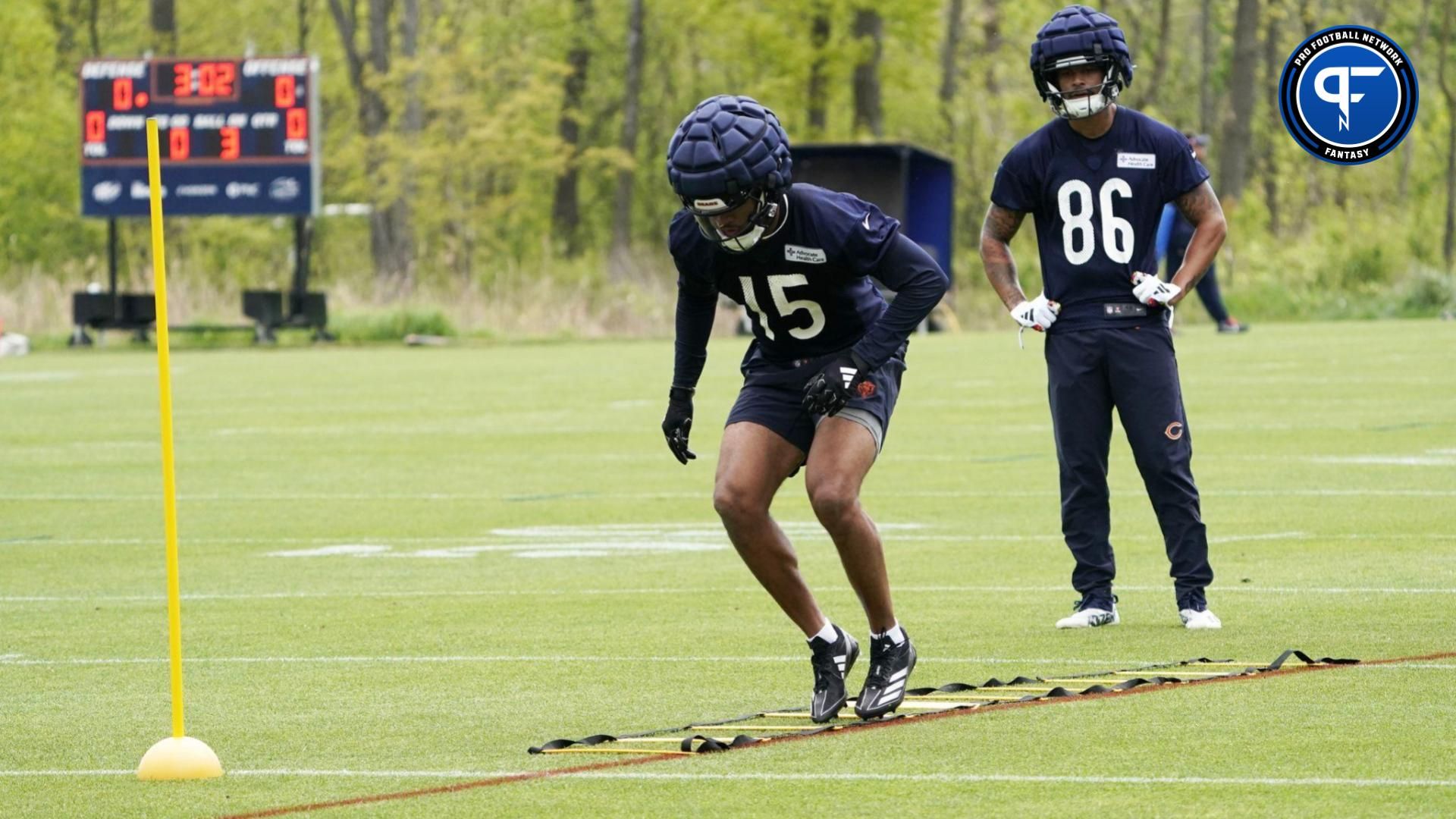 Chicago Bears wide receiver Rome Odunze (15) runs drills during Chicago Bears rookie minicamp at Halas Hall.