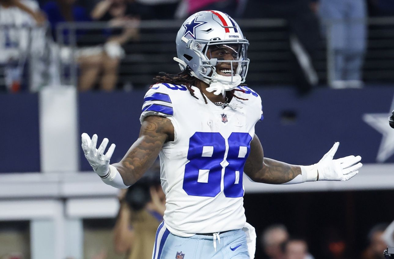 Dallas Cowboys wide receiver CeeDee Lamb (88) reacts after scoring a touchdown during the first quarter against the Indianapolis Colts at AT&T Stadium. Mandatory Credit: Kevin Jairaj-USA TODAY Sports