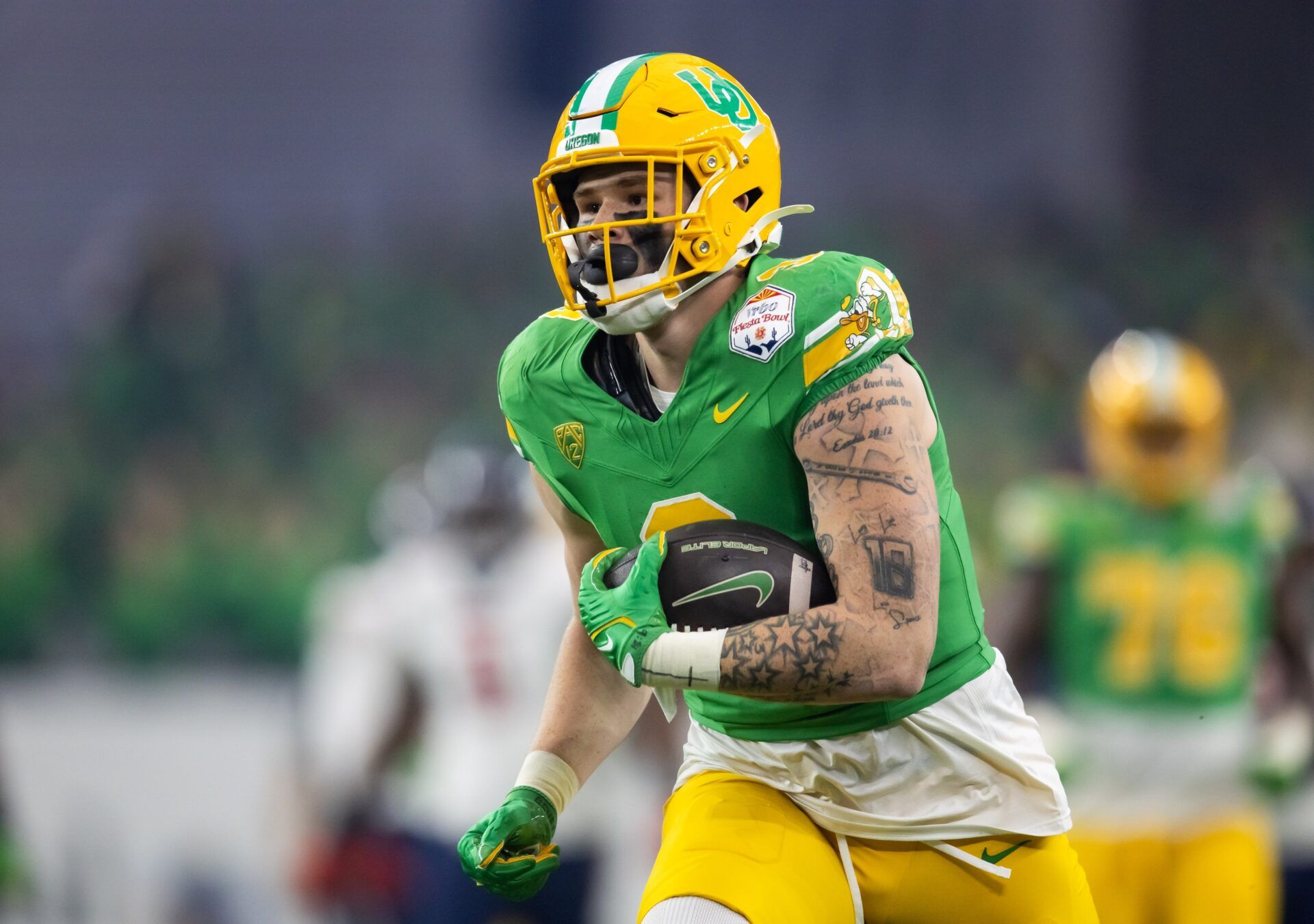 Oregon Ducks tight end Terrance Ferguson (3) against the Liberty Flames during the 2024 Fiesta Bowl at State Farm Stadium. Mandatory Credit: Mark J. Rebilas-USA TODAY Sports