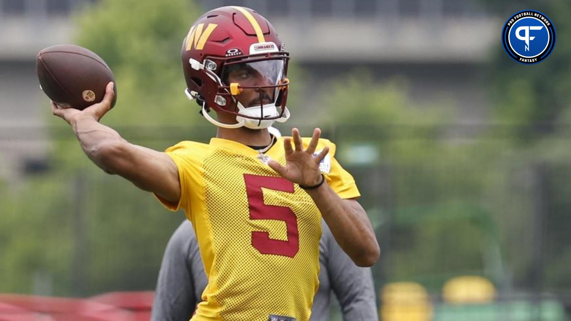 Washington Commanders QB Jayden Daniels (5) is a fantasy football sleeper as a rookie in 2024.