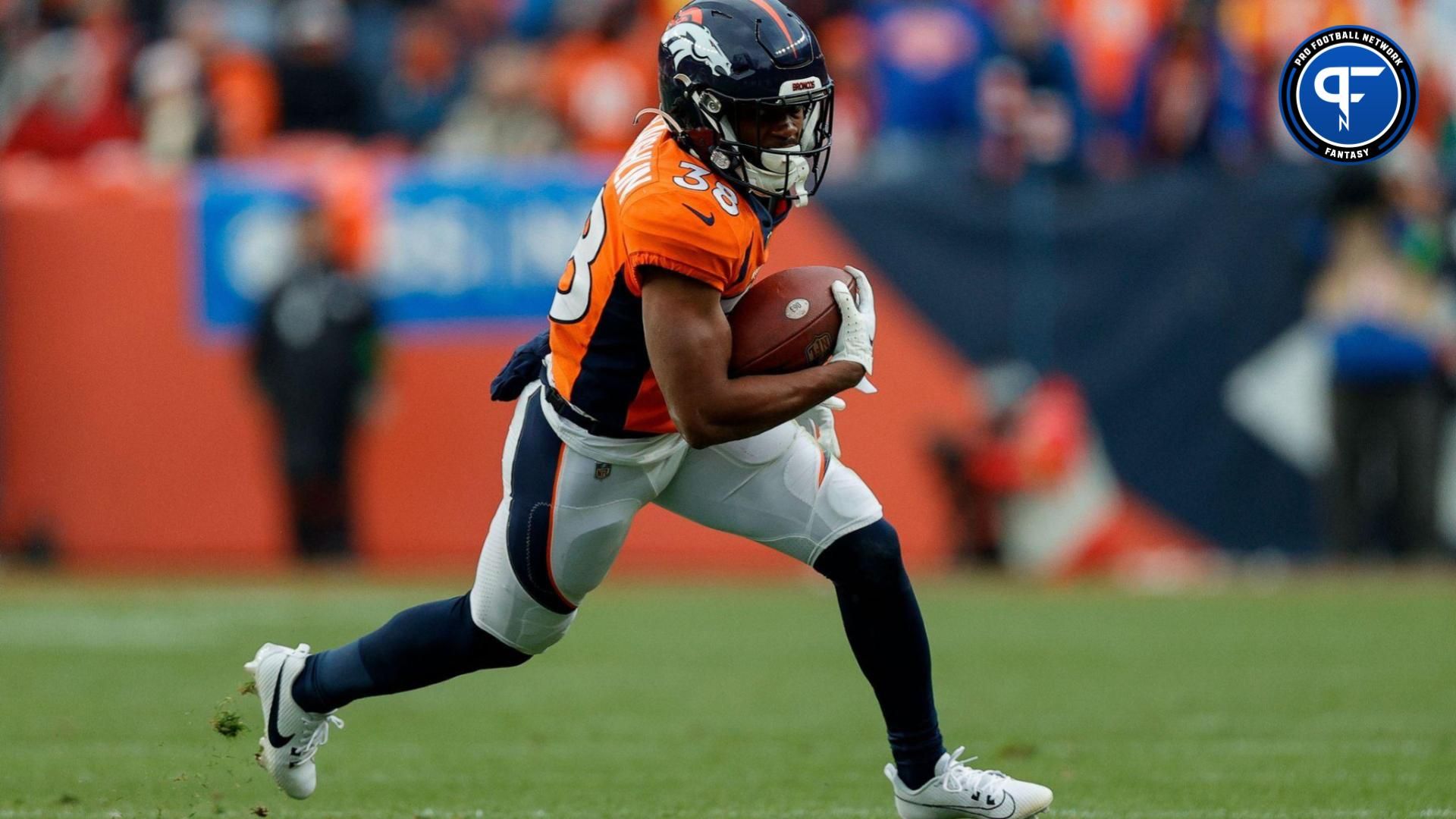 Denver Broncos RB Jaleel McLaughlin (38) could be a fantasy football sleeper in 2024.