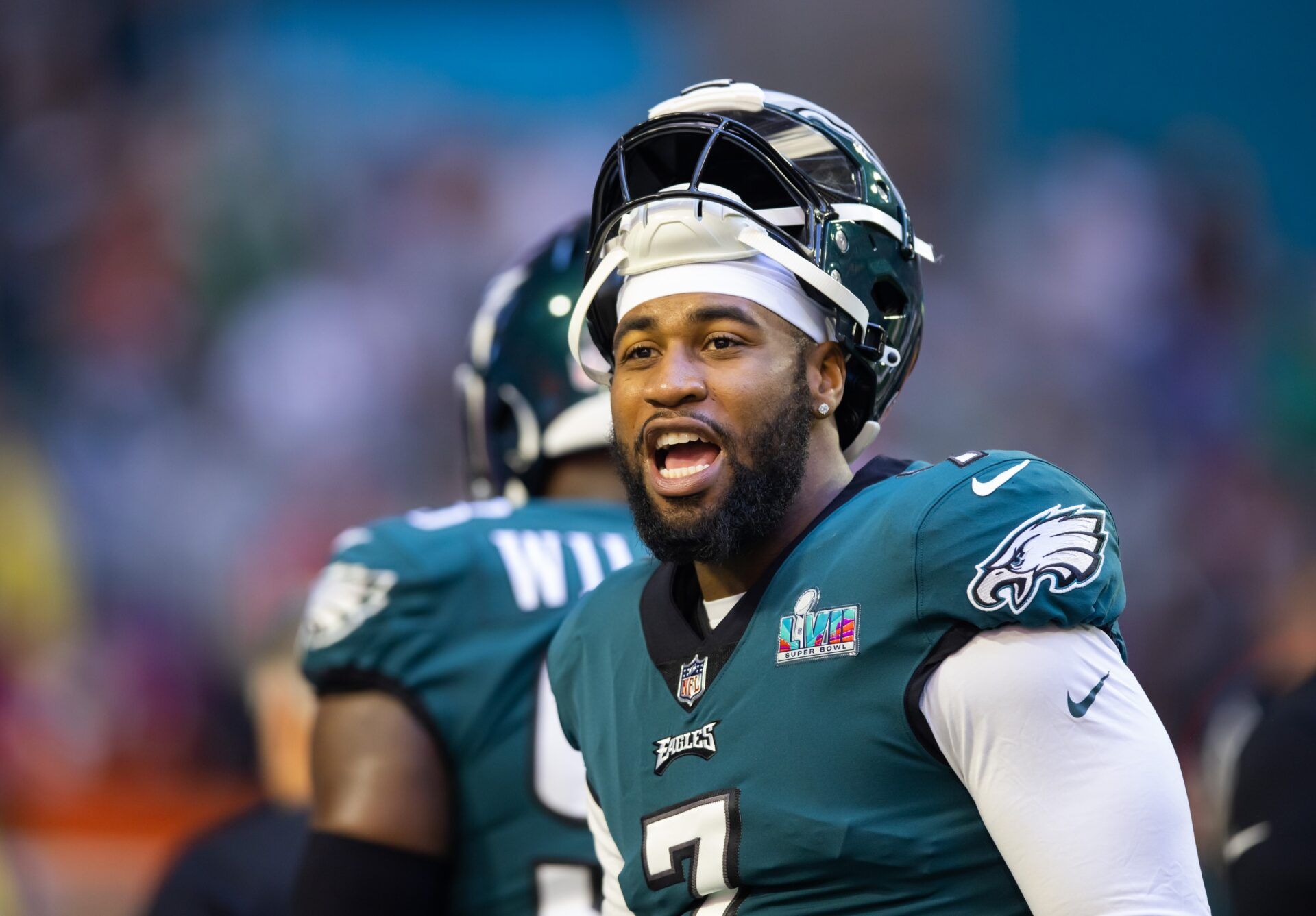 Philadelphia Eagles linebacker Haason Reddick (7) against the Kansas City Chiefs during Super Bowl LVII at State Farm Stadium. Mandatory Credit: Mark J. Rebilas-USA TODAY Sports