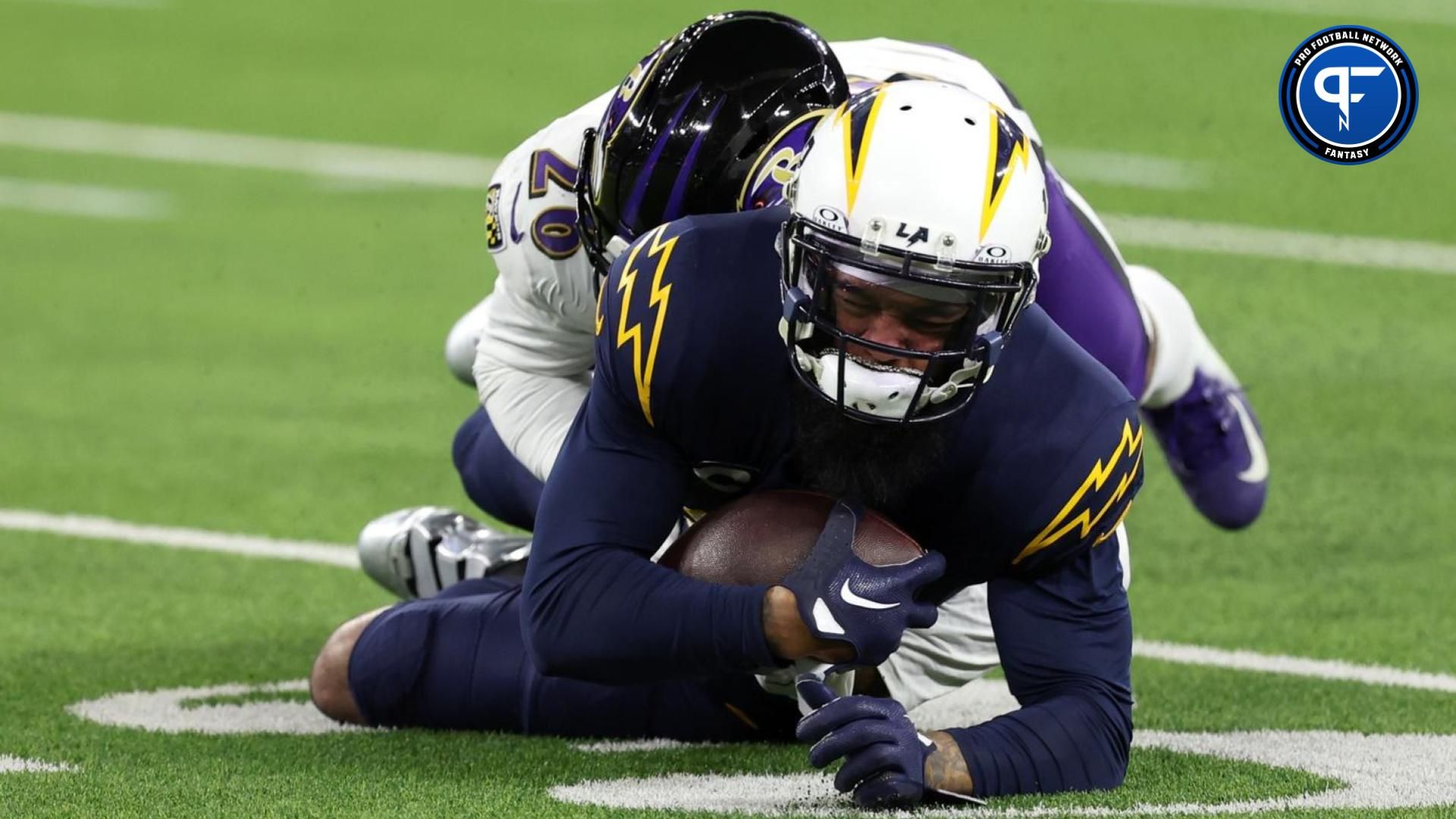 Los Angeles Chargers wide receiver Keenan Allen (13) catches a pass during the second quarter against the Baltimore Ravens at SoFi Stadium.