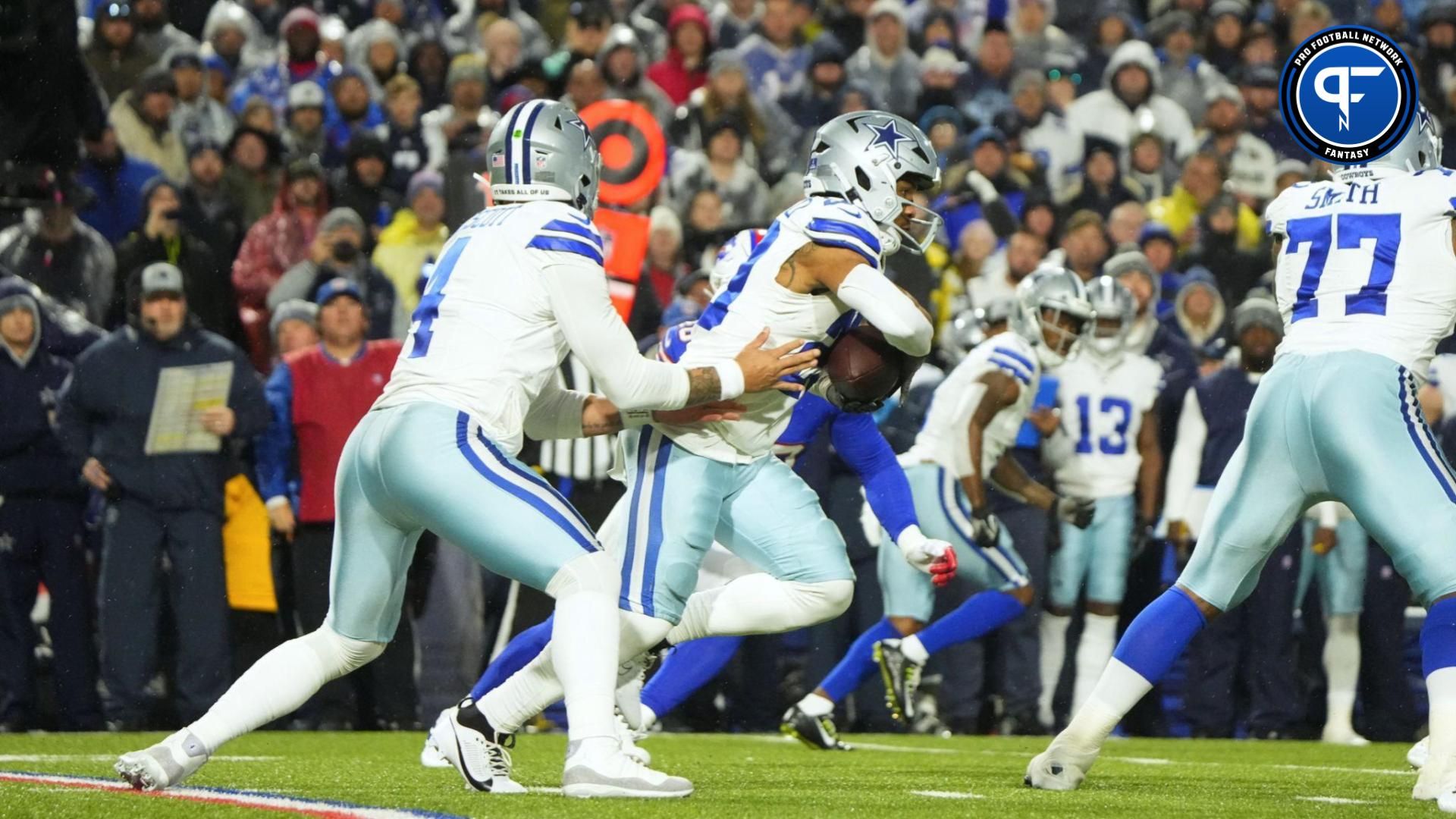 Dallas Cowboys running back Tony Pollard (20) runs the ball in the first half against the Buffalo Bills at Highmark Stadium.