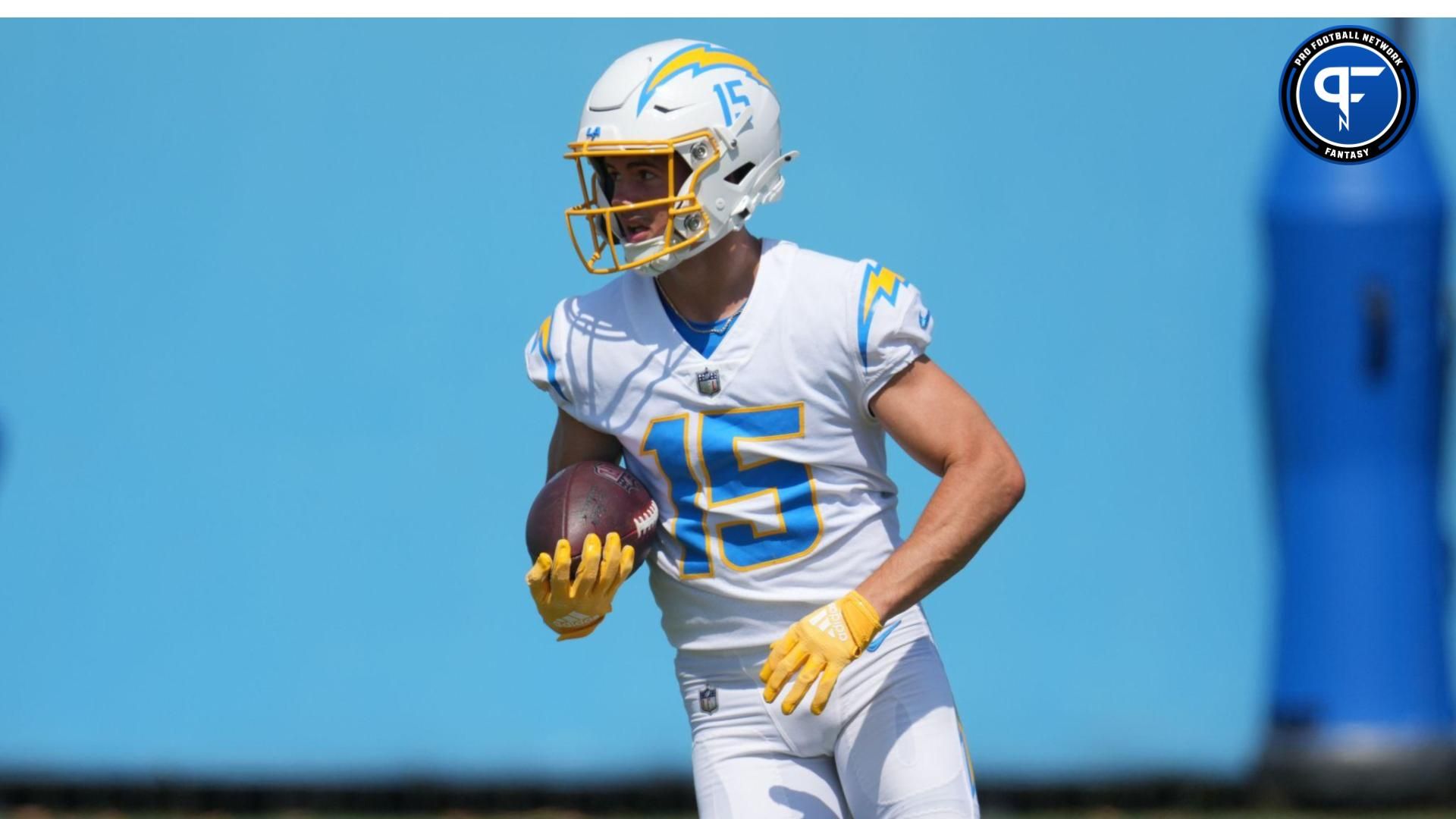 Los Angeles Chargers wide receiver Ladd McConkey (15) carries the ball during minicamp at the Hoag Performance Center. Mandatory Credit: Kirby Lee-USA TODAY Sports