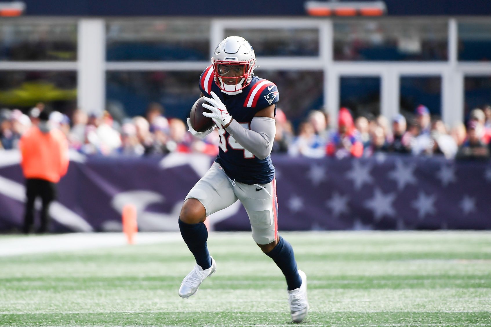 New England Patriots WR Kendrick Bourne (84) is a wild card on the team heading into training camp.