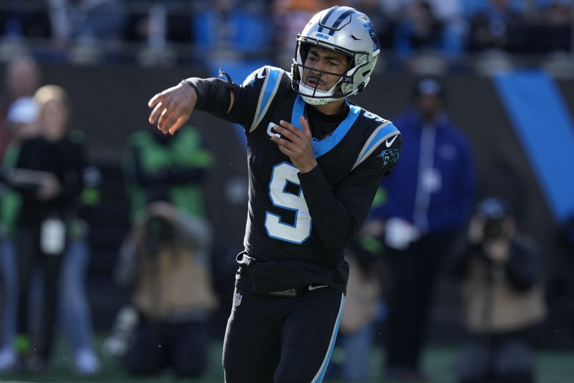 Carolina Panthers QB Bryce Young (9) is one NFL sophomore who could break out in 2024.