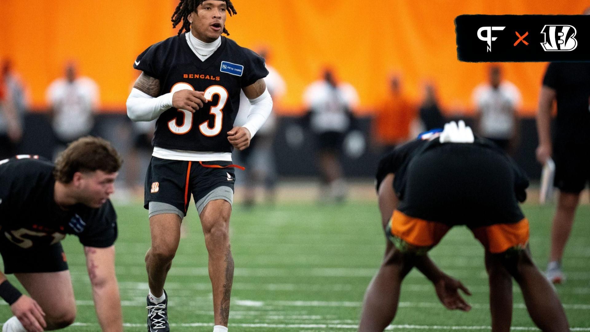 Cincinnati Bengals safety Daijahn Anthony (33) practices with other members of the defense at Bengals spring practice at the IEL Indoor Facility in Cincinnati on Thursday, June 13, 2024