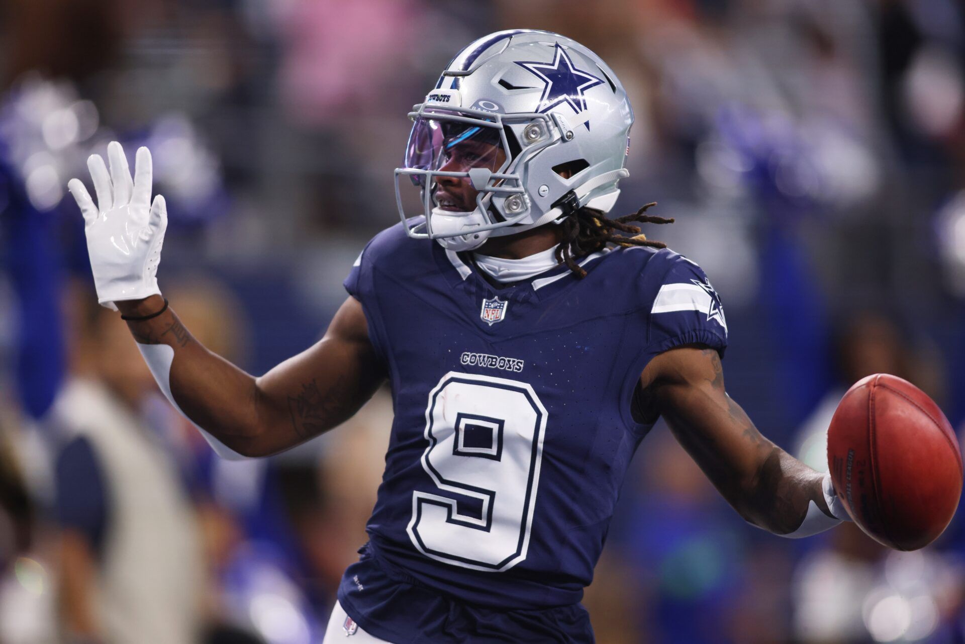 Dallas Cowboys wide receiver KaVontae Turpin (9) reacts after returning a punt for a touchdown that was called back because of a penally in the fourth quarter against the Los Angeles Rams at AT&T Stadium. Mandatory Credit: Tim Heitman-USA TODAY Sports