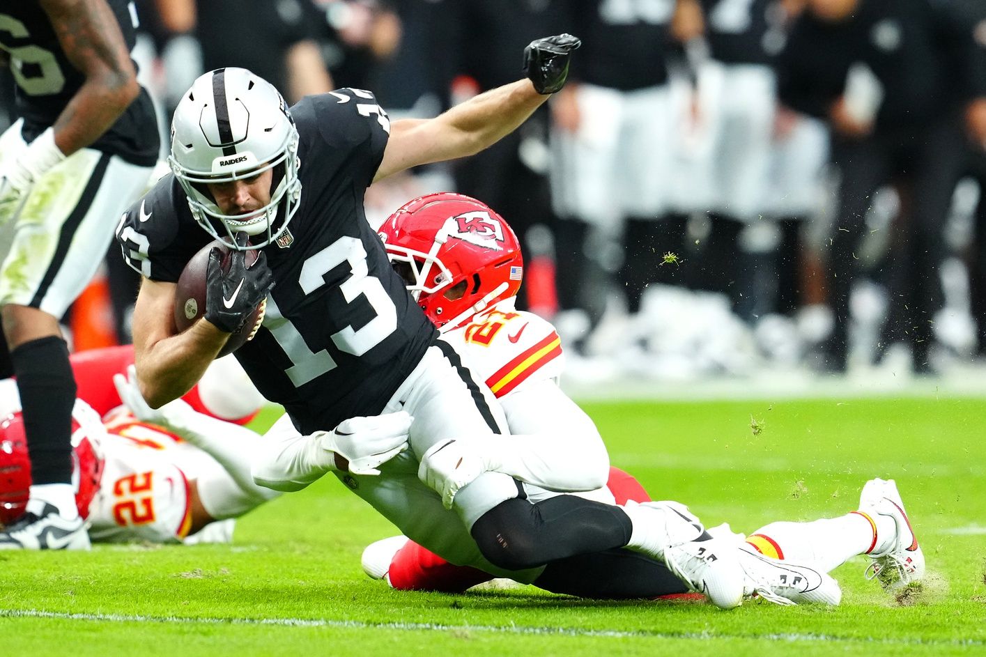 Former Las Vegas Raiders WR Hunter Renfrow (13) remains one of the top NFL free agents available at the position.