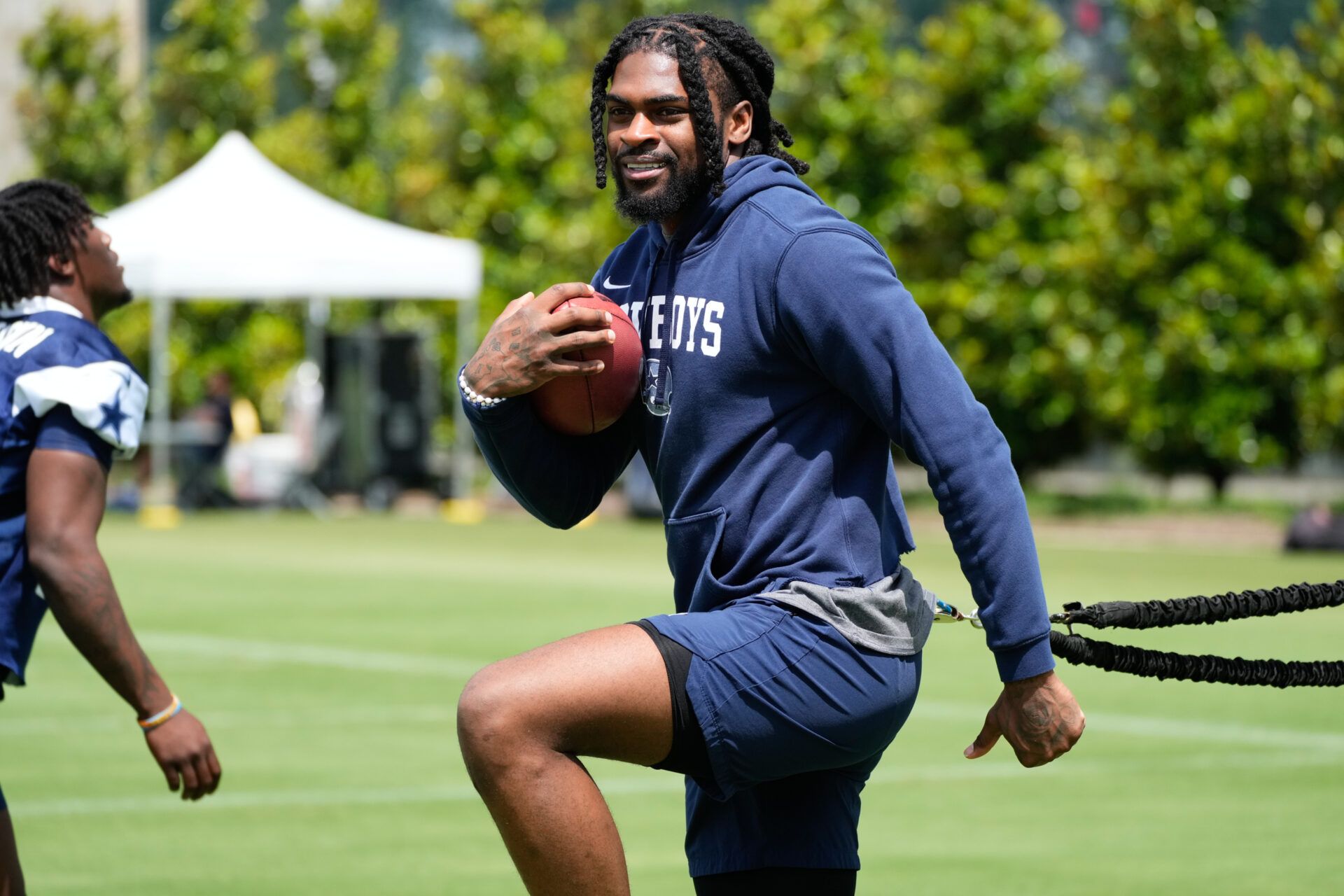 Jun 5, 2024; Frisco, TX, USA; Dallas Cowboys cornerback Trevon Diggs (7) goes through a drill during practice at the Ford Center at the Star Training Facility in Frisco, Texas. Mandatory Credit: Chris Jones-USA TODAY Sports