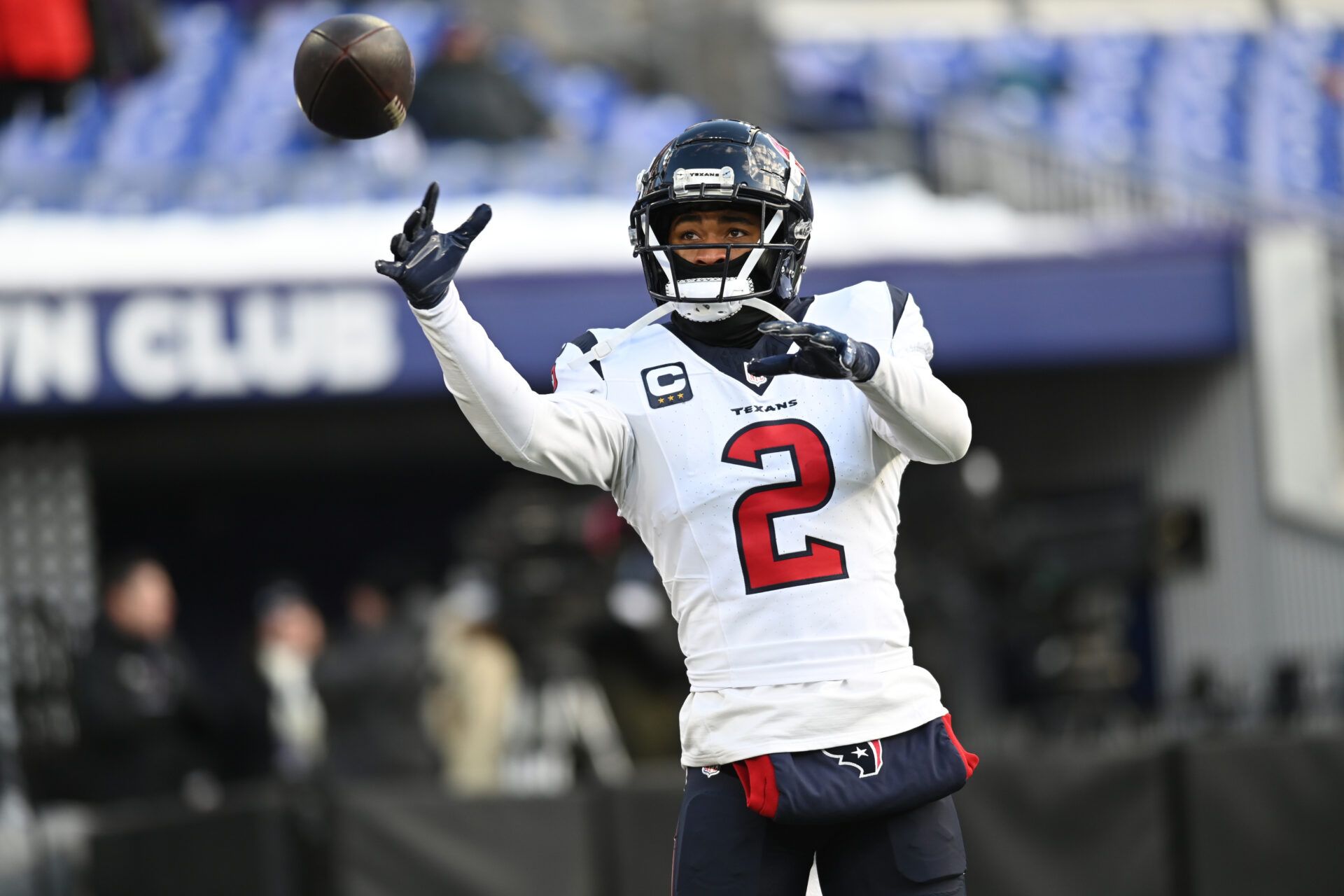 Jan 20, 2024; Baltimore, MD, USA; Houston Texans wide receiver Robert Woods (2) warms before a 2024 AFC divisional round game against the Baltimore Ravens at M&T Bank Stadium. Mandatory Credit: Tommy Gilligan-USA TODAY Sports