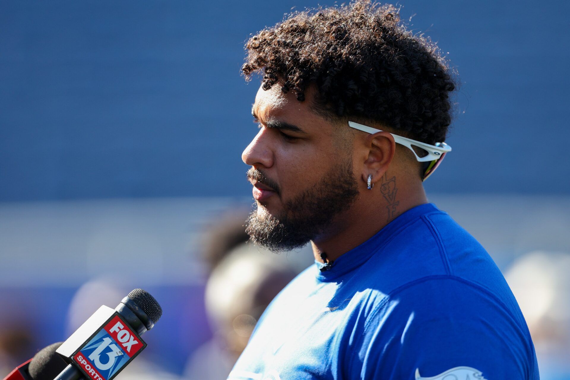 Feb 2, 2024; Orlando, FL, USA; Tampa Bay Buccaneers tackle Tristan Wirfs (78) participates in the AFC versus NFC Pro Bowl practice and media day at Camping World Stadium. Mandatory Credit: Nathan Ray Seebeck-USA TODAY Sports