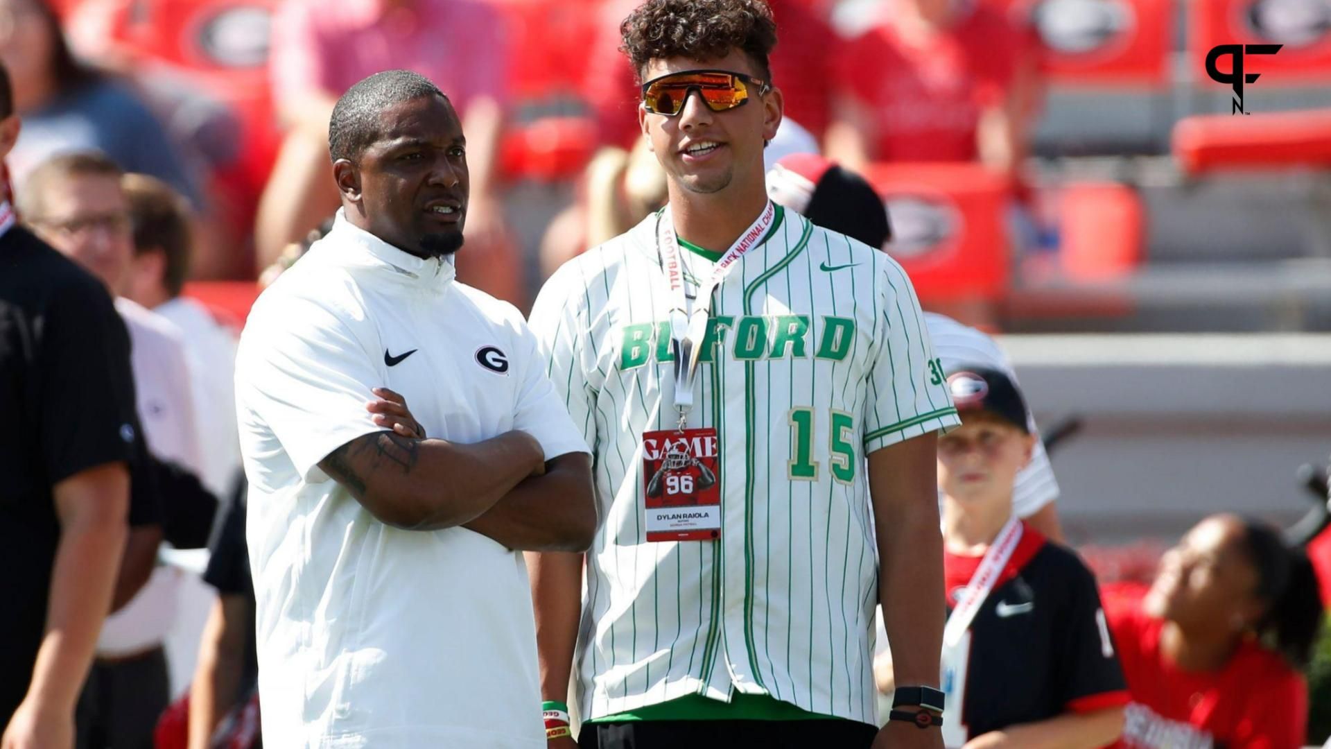 Nebraska quarterback Dylan Raiola looks on from the sideline during warm ups before the start of Georgia's NCAA college football game against Ball State in Athens, Ga., on Saturday, Sept. 9, 2023.