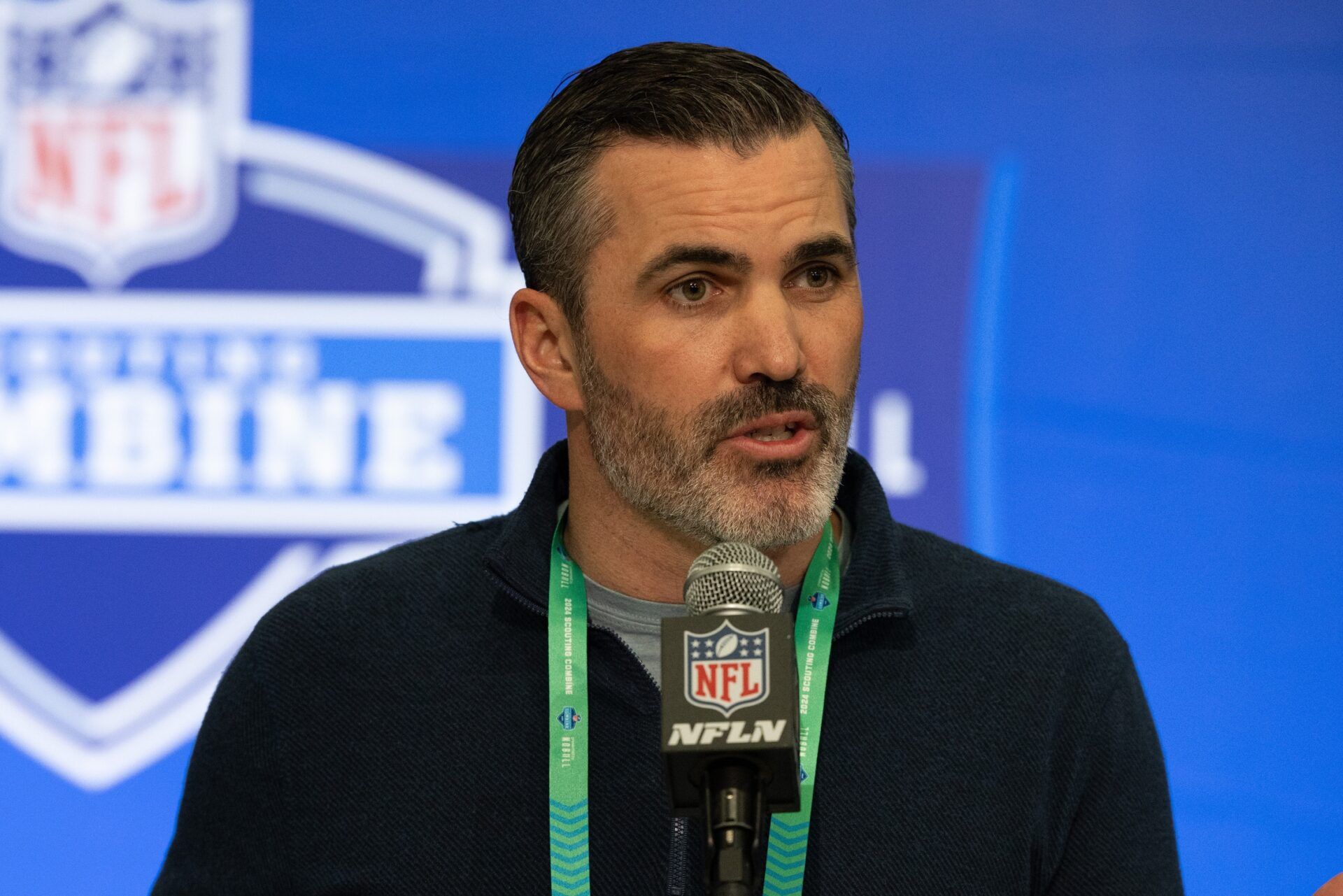 Cleveland Browns head coach Kevin Stefanski talks to the media at the 2024 NFL Combine at Indiana Convention Center.