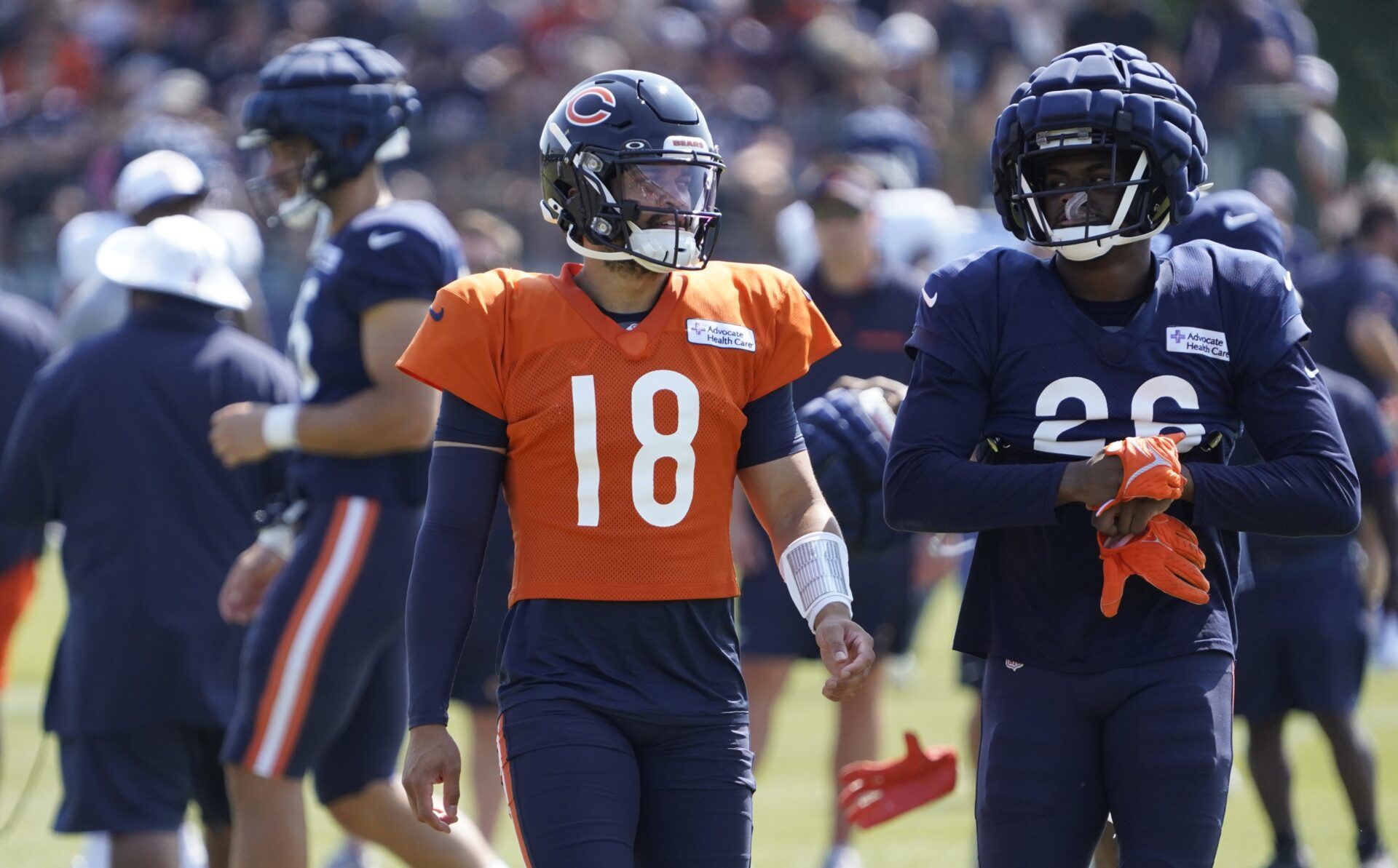 Chicago Bears quarterback Caleb Williams (18) during Chicago Bears Training Camp at Halas Hall.