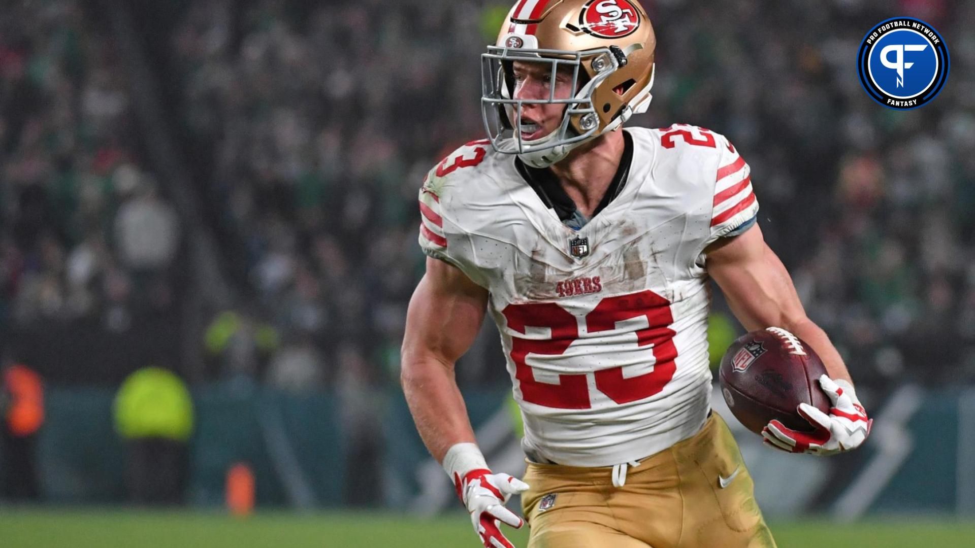 Potentially a top overall pick in several fantasy football drafts, San Francisco 49ers RB Christian McCaffrey (23) is certainly the top fantasy football player on his team.