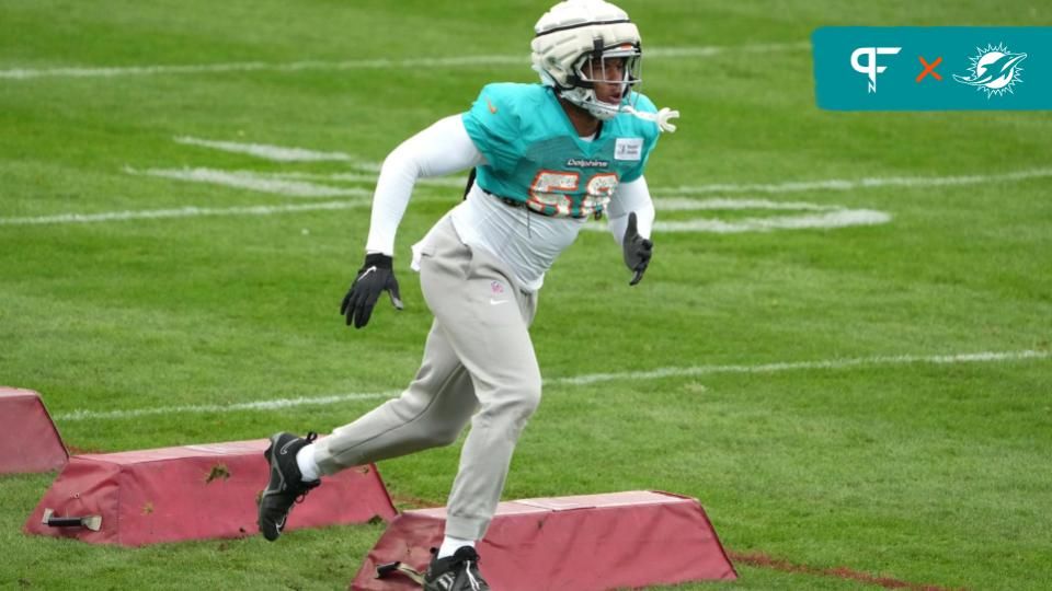 Miami Dolphins linebacker Quinton Bell (56) during practice at the PSD Bank Arena.