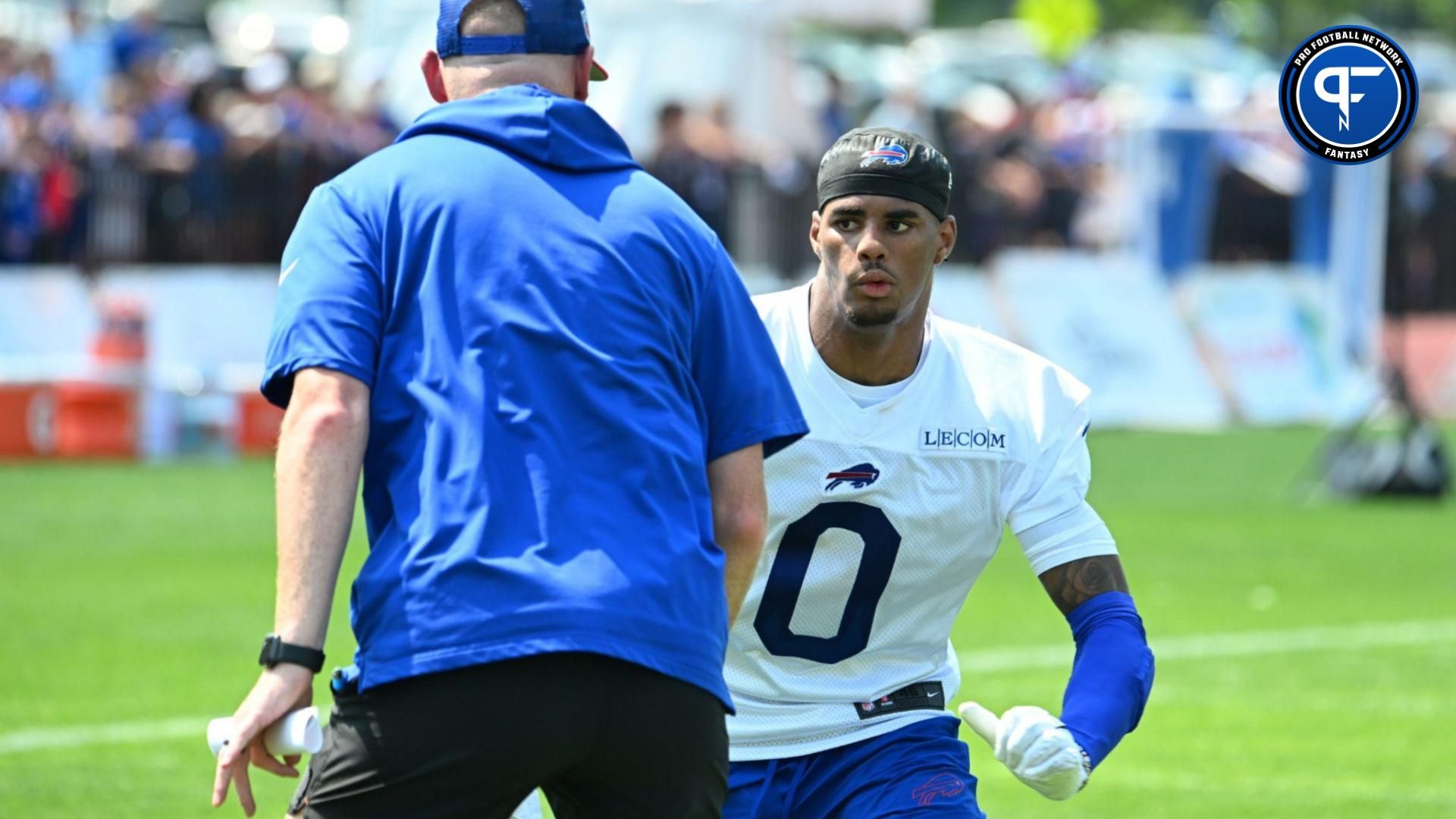 Buffalo Bills WR Keon Coleman (0) is a top wide receiver to watch for fantasy football during the NFL preseason.