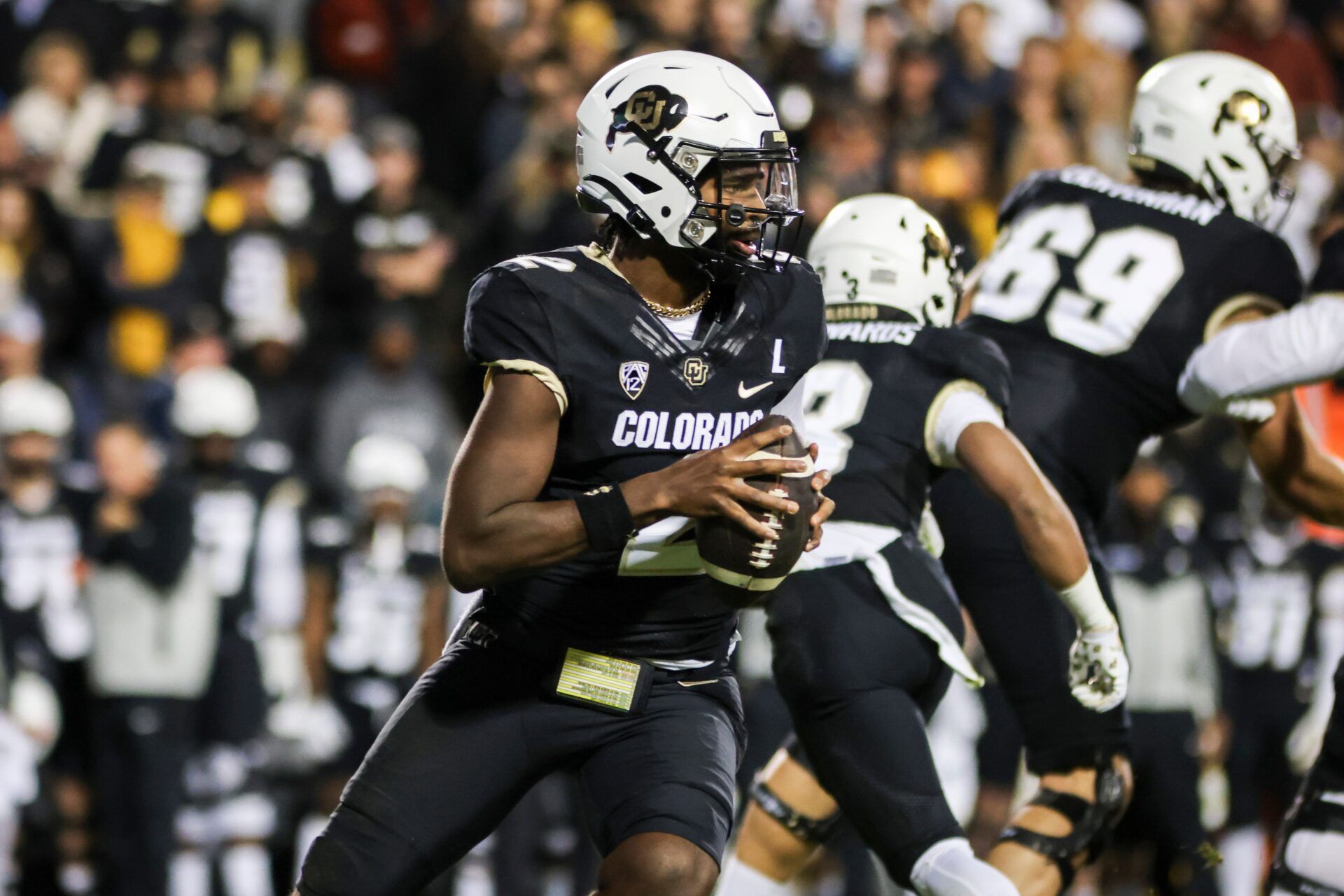 Colorado Buffaloes quarterback Shedeur Sanders (2) drops back for a pass against the Oregon State Beavers at Folsom Field. Mandatory Credit: Chet Strange-USA TODAY Sports