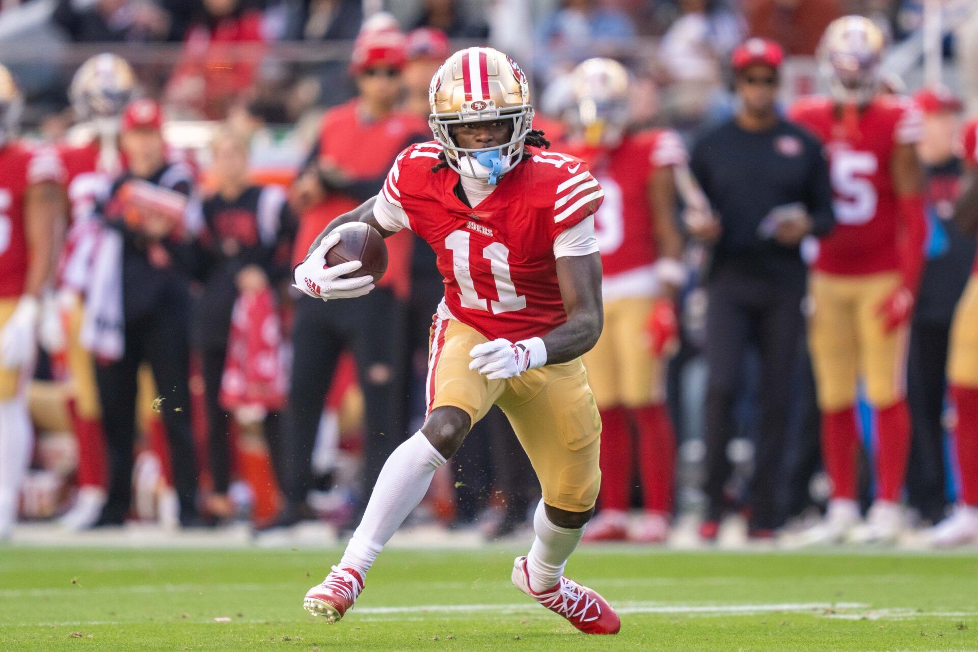 San Francisco 49ers wide receiver Brandon Aiyuk (11) during the second quarter against the New Orleans Saints at Levi's Stadium. Mandatory Credit: Kyle Terada-USA TODAY Sports