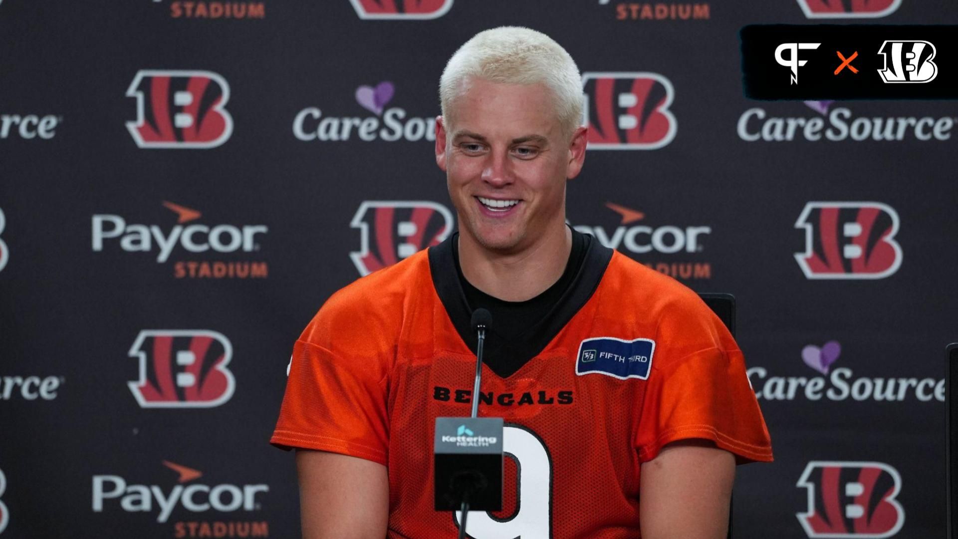 Bengals Joe Burrow speaks at a press conference following the first day of Bengals Training Camp on Wednesday July 24, 2024