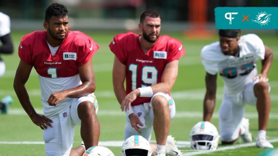 Miami Dolphins QBs Tua Tagovailoa and Skylar Thompson.