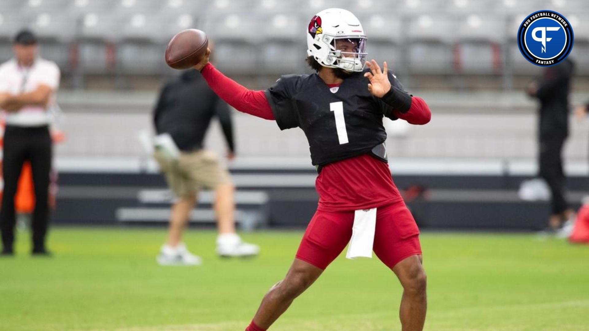 Arizona Cardinals quarterback Kyler Murray (1) throws a pass at training camp on Aug. 2, 2024 at State Farm Stadium in Glendale. Consensus fantasy football rankings