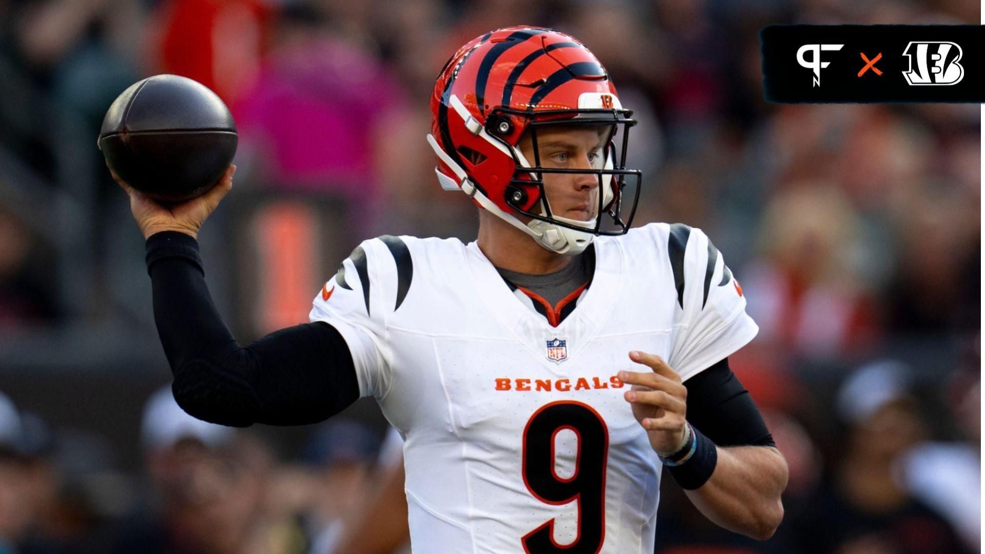 Cincinnati Bengals quarterback Joe Burrow (9) throws a completion in the first quarter of the NFL preseason game against the Tampa Bay Buccaneers at Paycor Stadium in Cincinnati Saturday, August 10, 2024.