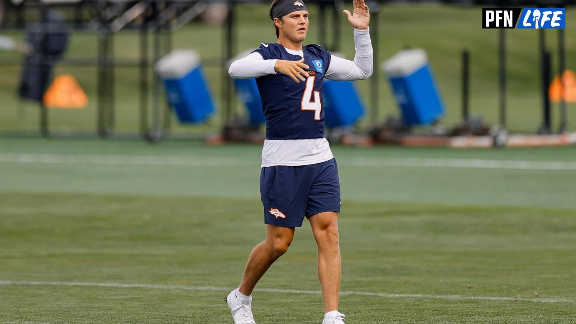 Denver Broncos QB Zach Wilson (4) recently proposed to his partner, Nicolette Dellano.