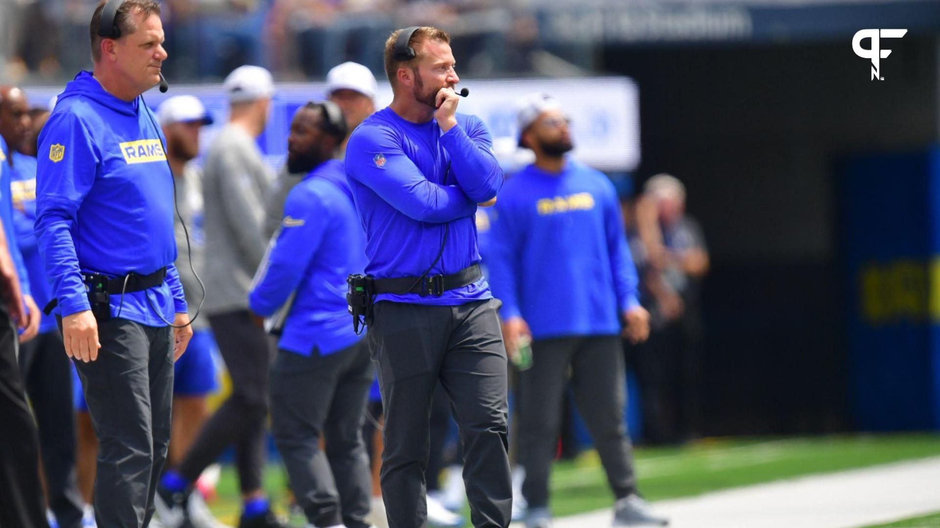 Sean McVay reignited thoughts of a potential broadcast future during the Los Angeles Rams' preseason opener by sharing his humor on camera.