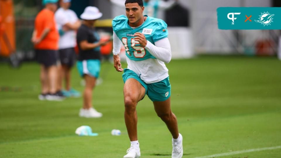 Miami Dolphins linebacker Jaelan Phillips (15) works out during training camp at Baptist Health Training Complex.