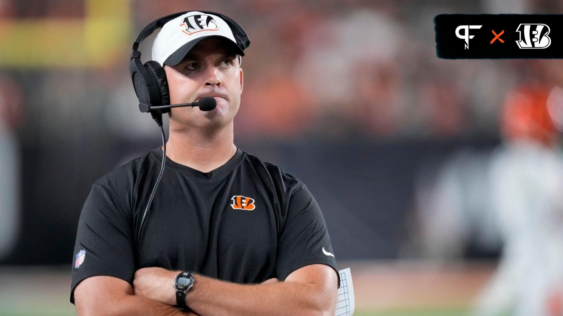 Cincinnati Bengals head coach Zac Taylor watches the video board in the fourth quarter of the NFL Preseason Week 1 game between the Cincinnati Bengals and the Tampa Bay Buccaneers at Paycor Stadium in downtown Cincinnati on Saturday, Aug. 10, 2024. The Tampa Bay Buccaneers beat the Bengals 17-14.