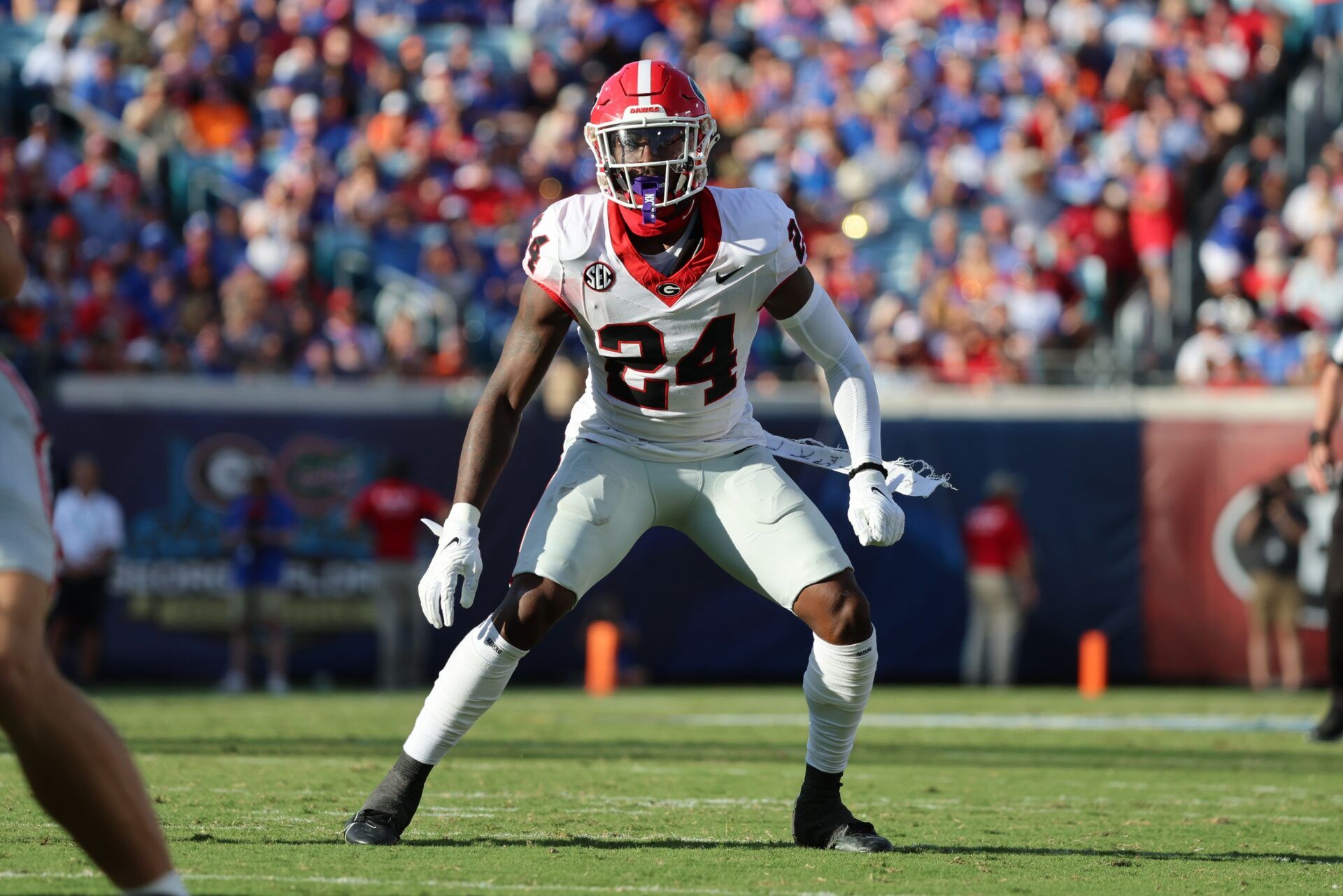 Georgia Bulldogs defensive back Malaki Starks (24) against the Florida Gators during the first half at EverBank Stadium. Mandatory Credit: Kim Klement Neitzel-USA TODAY Sports