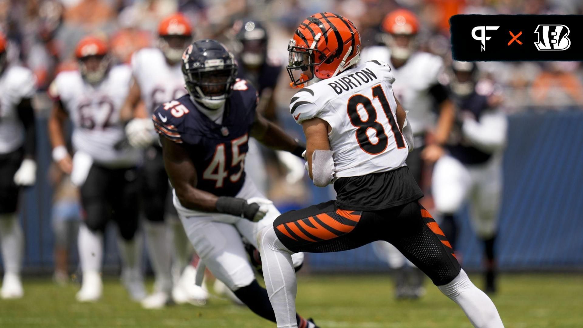 Cincinnati Bengals wide receiver Jermaine Burton (81) catches a deep pass in the first quarter of the NFL Preseason Week 2 game between the Chicago Bears and the Cincinnati Bengals at Soldier Field. Mandatory Credit: Sam Greene-USA TODAY Sports