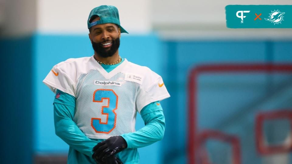 Miami Dolphins wide receiver Odell Beckham Jr. (3) looks on during mandatory minicamp at Baptist Health Training Complex. Mandatory Credit: Sam Navarro-USA TODAY Sports