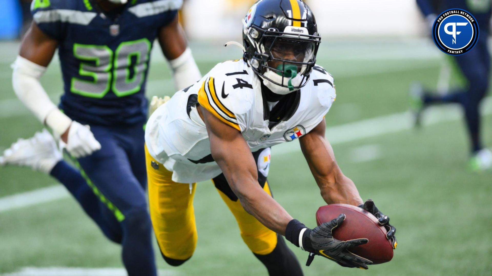 Pittsburgh Steelers WR George Pickens (14) potentially could be a bust at the position in fantasy football this season.