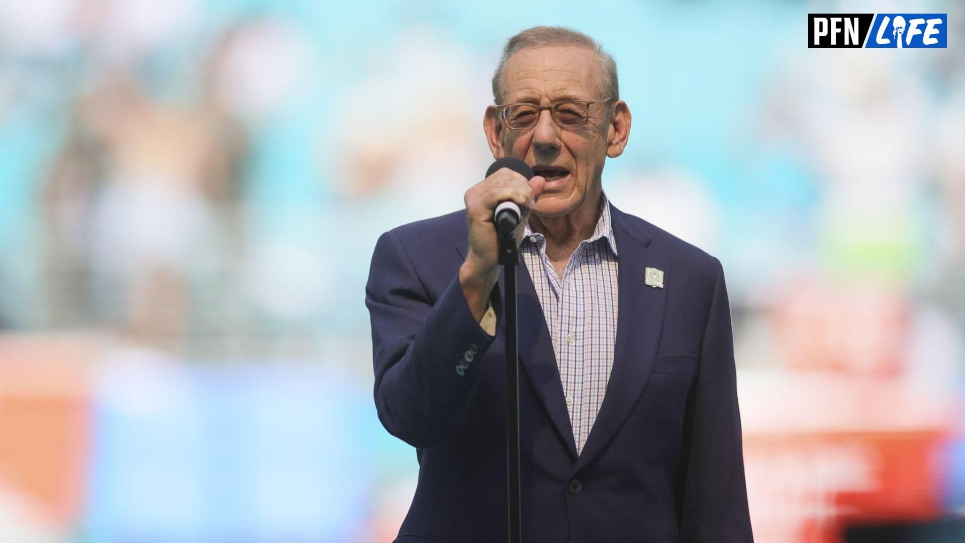 Miami Dolphins owner Stephen M. Ross speaks during a halftime ceremony honoring former Miami Dolphins linebacker Zach Thomas at Hard Rock Stadium.