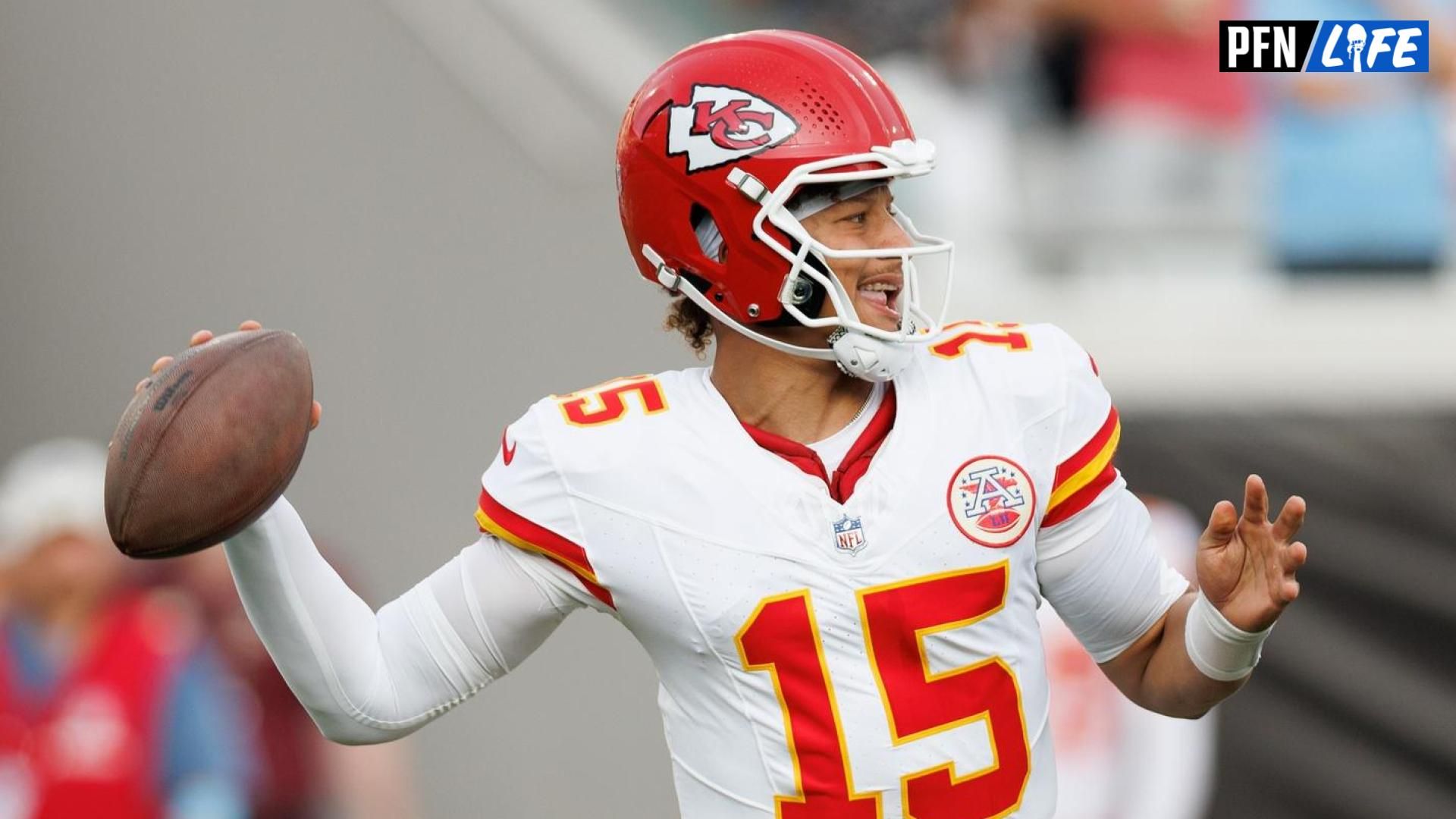 Kansas City Chiefs quarterback Patrick Mahomes (15) looks to throw a pass during the first quarter against the Jacksonville Jaguars at EverBank Stadium. Mandatory Credit: Douglas DeFelice-USA TODAY