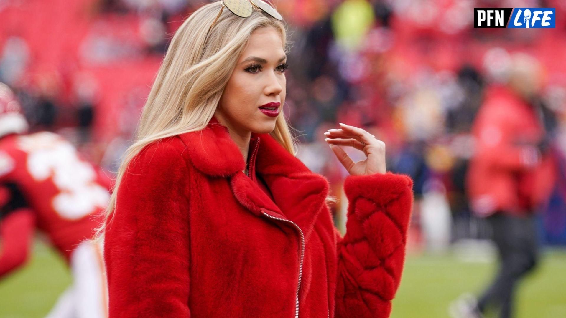 Gracie Hunt on field prior to a game between the Kansas City Chiefs and Las Vegas Raiders at GEHA Field at Arrowhead Stadium