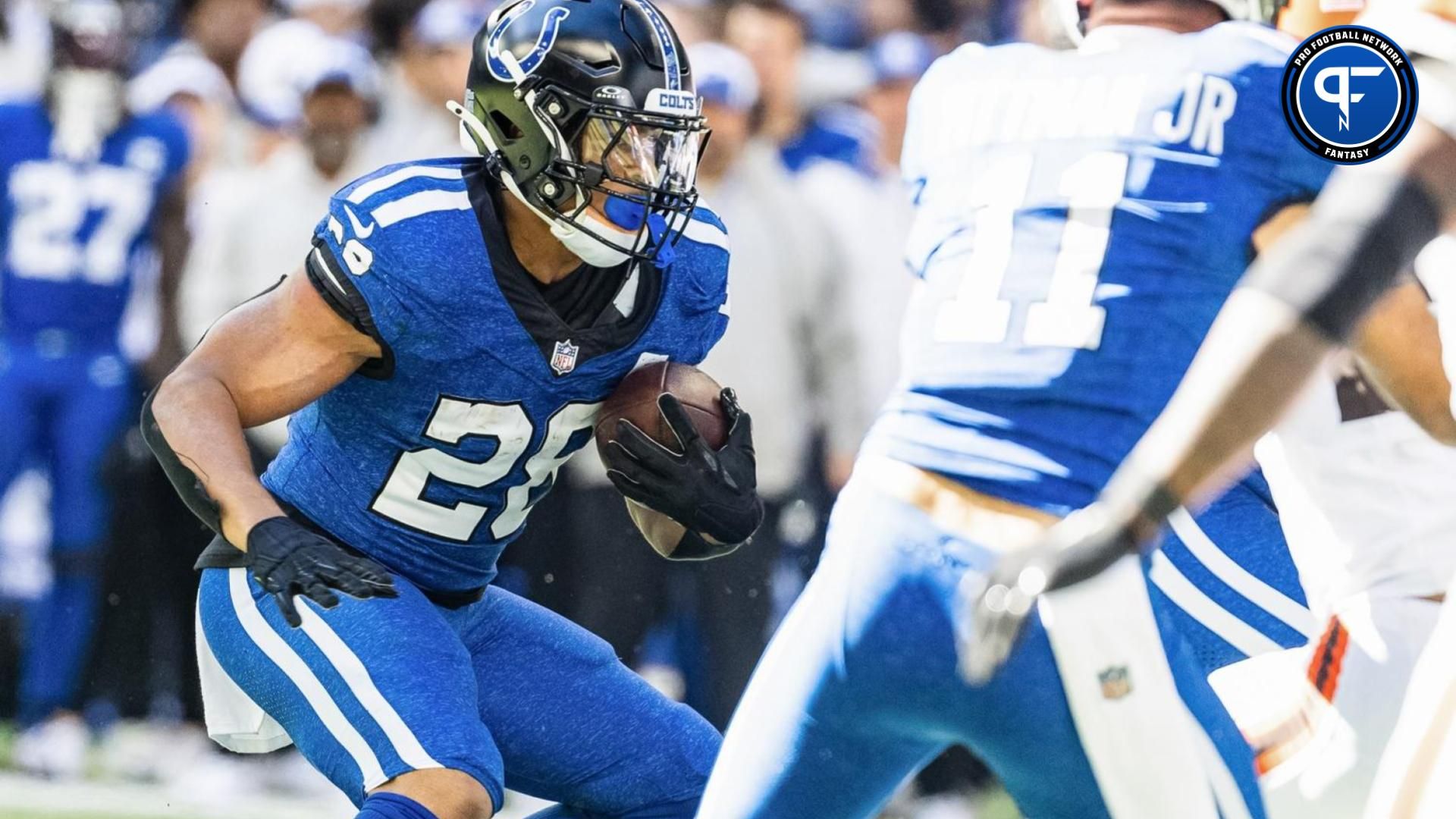 Indianapolis Colts RB Jonathan Taylor (28) remains one of the top players at the position in 2024 fantasy rankings.