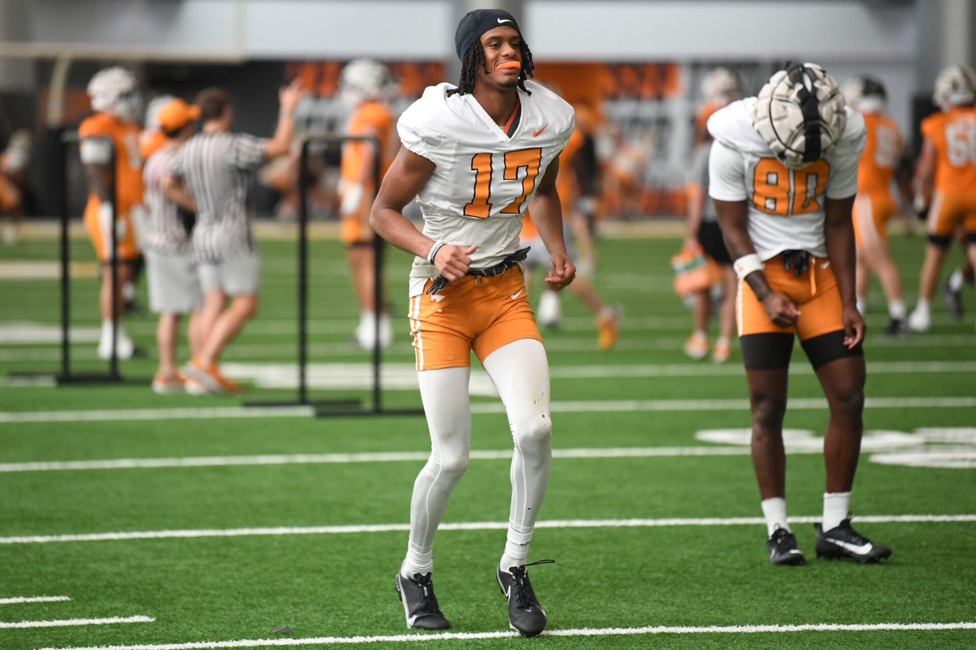 Tennessee’s Chris Brazzell II (17) during Tennessee football’s first fall practice, in Knoxville, Tenn., Wednesday, July 31, 2024.