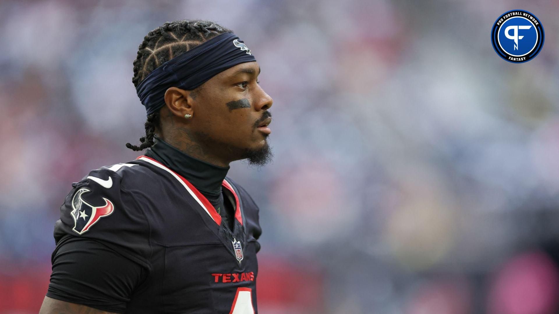 Aug 17, 2024; Houston, Texas, USA; Houston Texans wide receiver Stefon Diggs (1) before the game against the New York Giants at NRG Stadium. Mandatory Credit: Troy Taormina-USA TODAY Sports