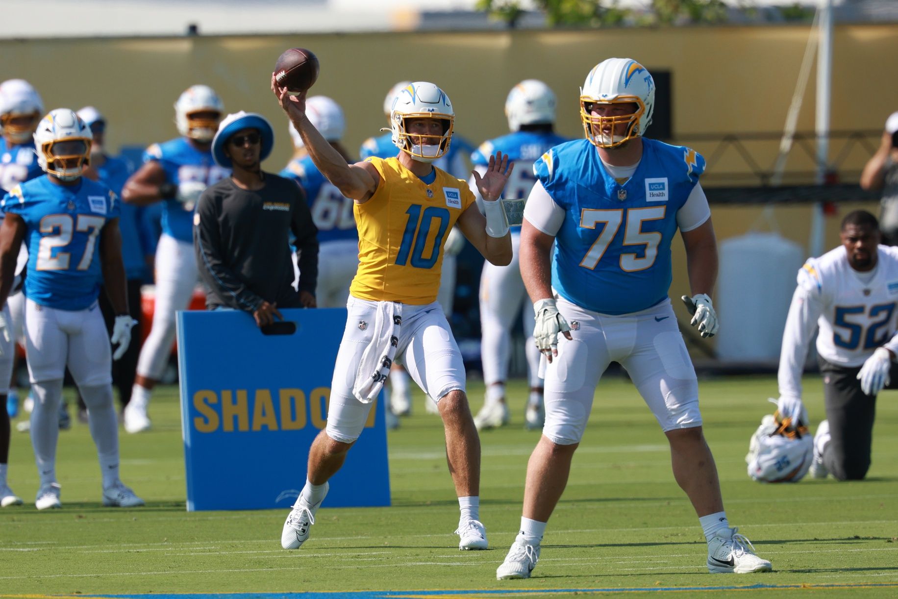 Los Angeles Chargers quarterback Justin Herbert (10) throws during the first day of training camp at The Bolt. Mandatory Credit: Kiyoshi Mio-USA TODAY Sports