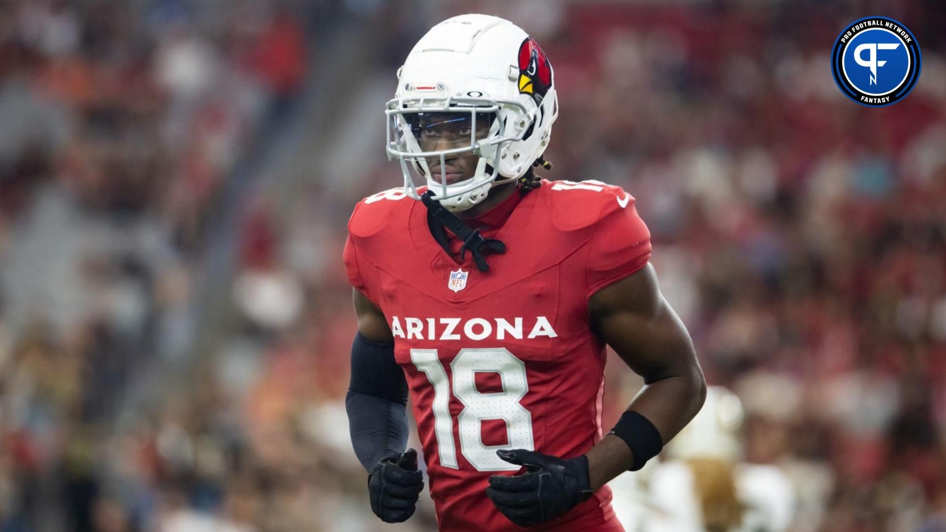 Arizona Cardinals wide receiver Marvin Harrison Jr. (18) against the New Orleans Saints during a preseason NFL game at State Farm Stadium.