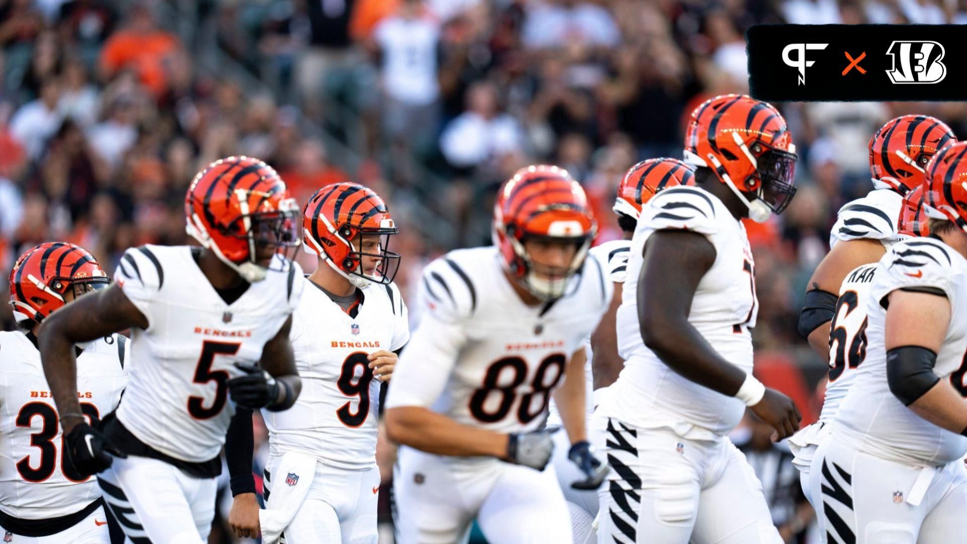 Cincinnati Bengals quarterback Joe Burrow (9) breaks the huddle in the first quarter of the NFL preseason game against the Tampa Bay Buccaneers at Paycor Stadium in Cincinnati Saturday, August 10, 2024.