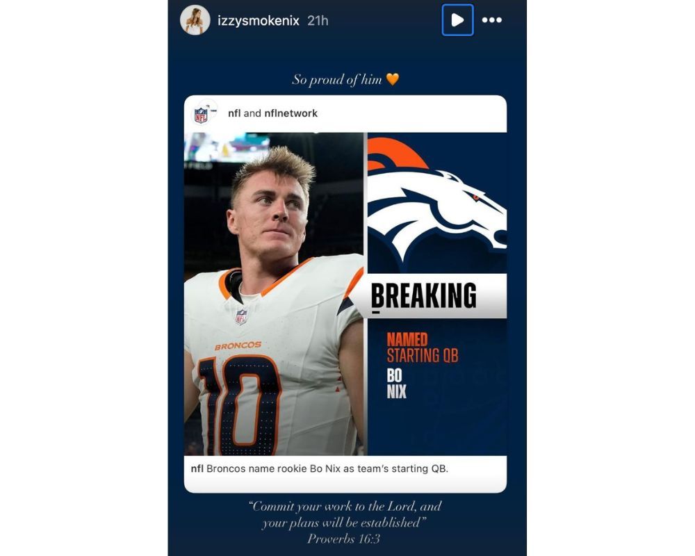 Bo Nix's Wife Izzy Smoke "Thankful" To Be Part of Denver Broncos Family in Adorable Post